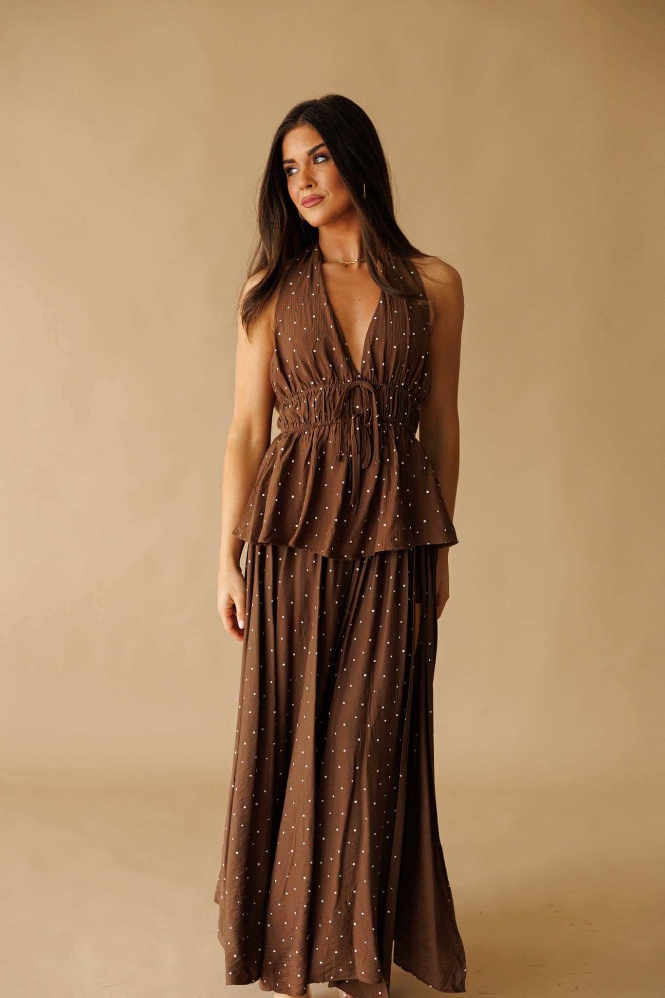 Brown Halter Top w/ Polka Dots | Women's Warm Weather Tops | Lane 201