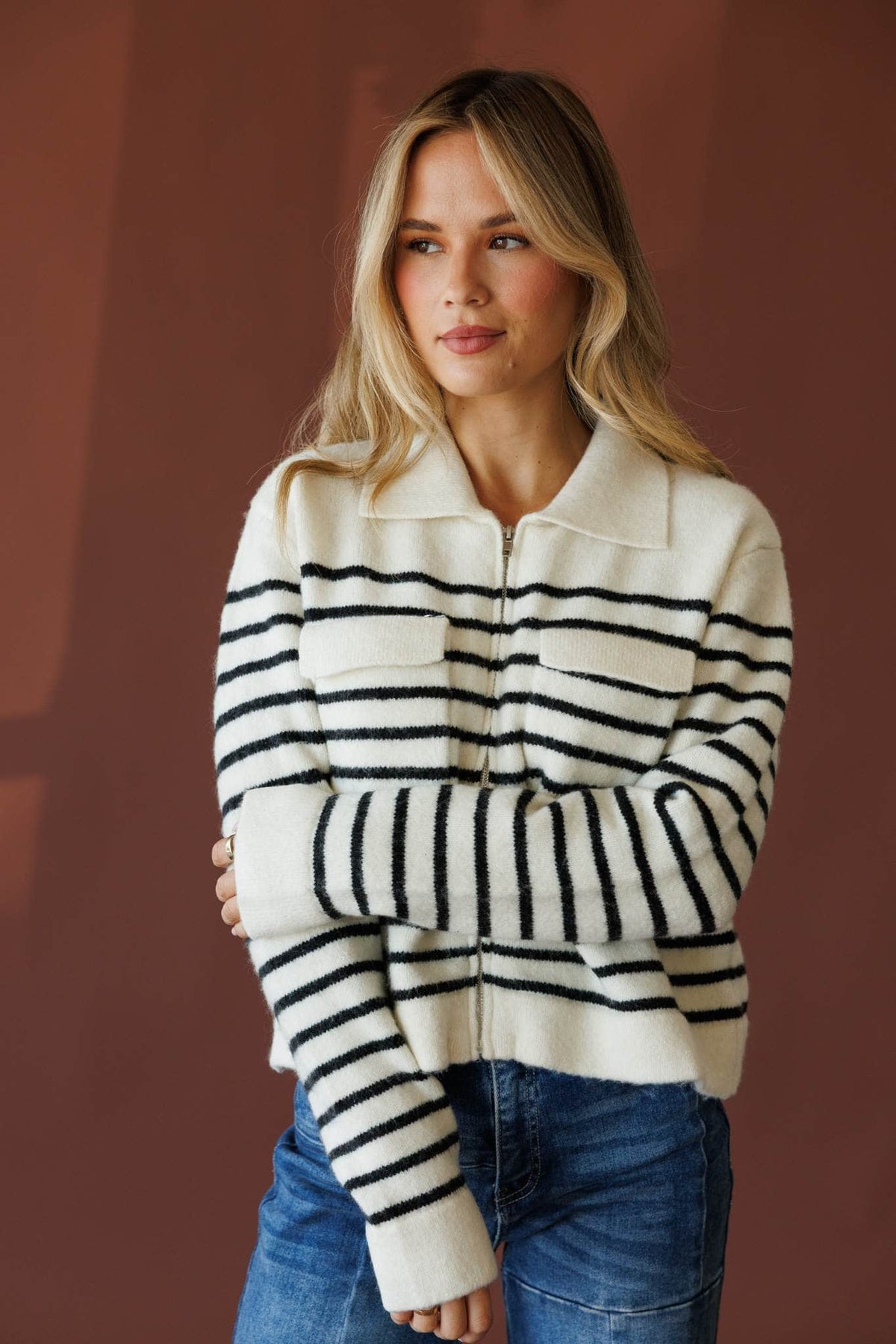 Cream and black sweater jacket