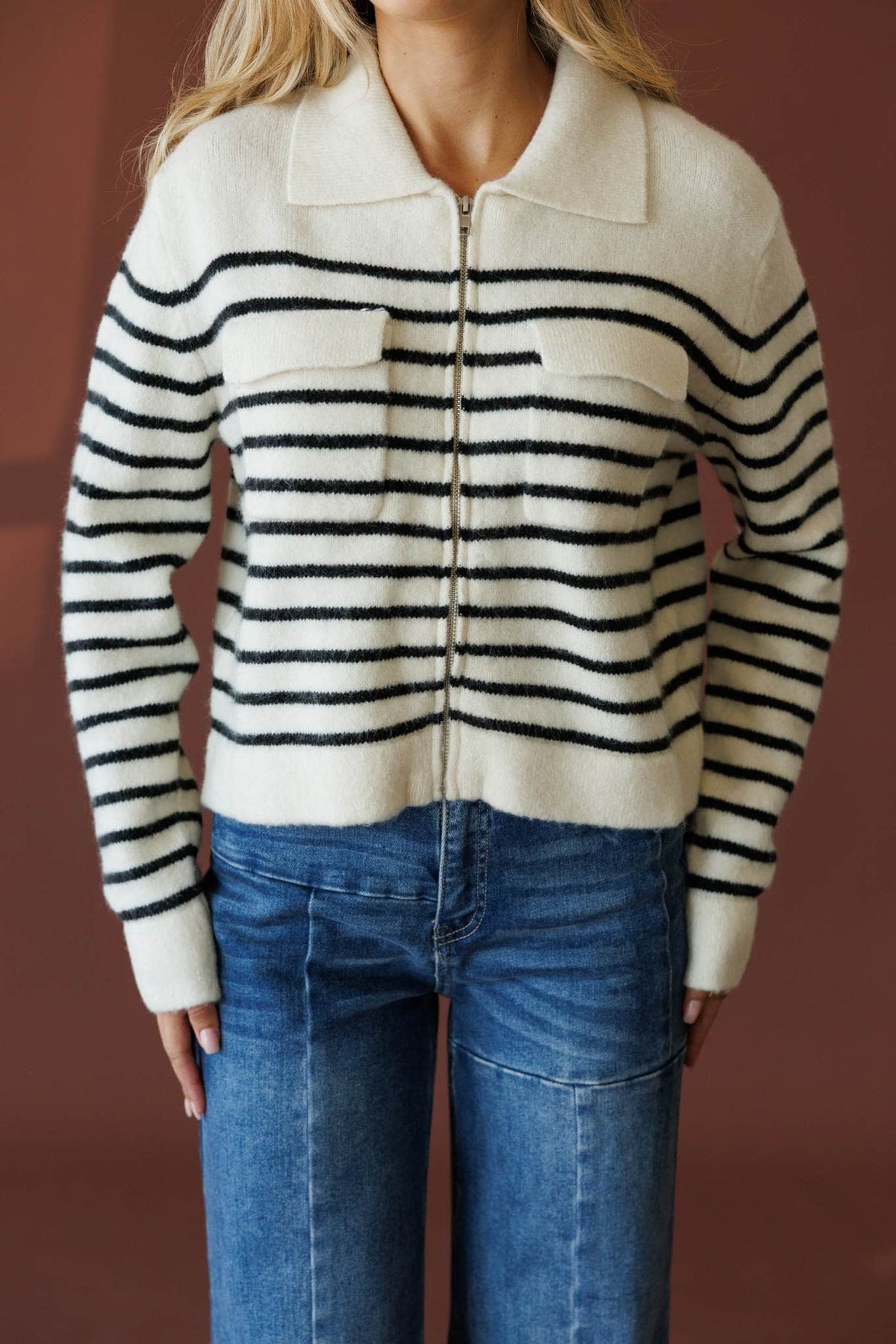Cream and black sweater jacket