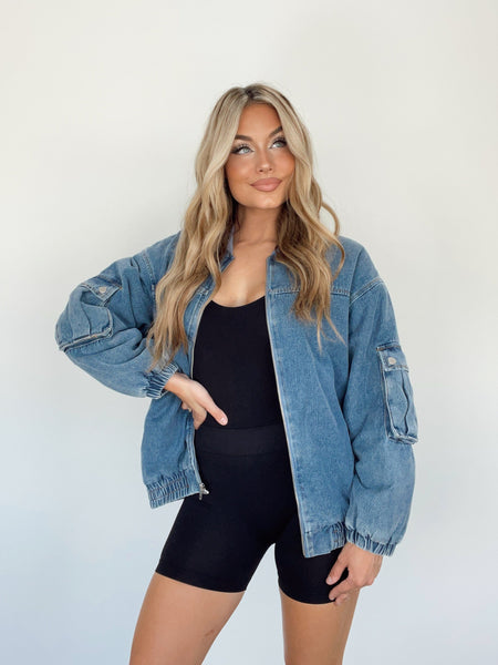 Washed Denim Bomber Jacket - Ready-to-Wear 1AB74I