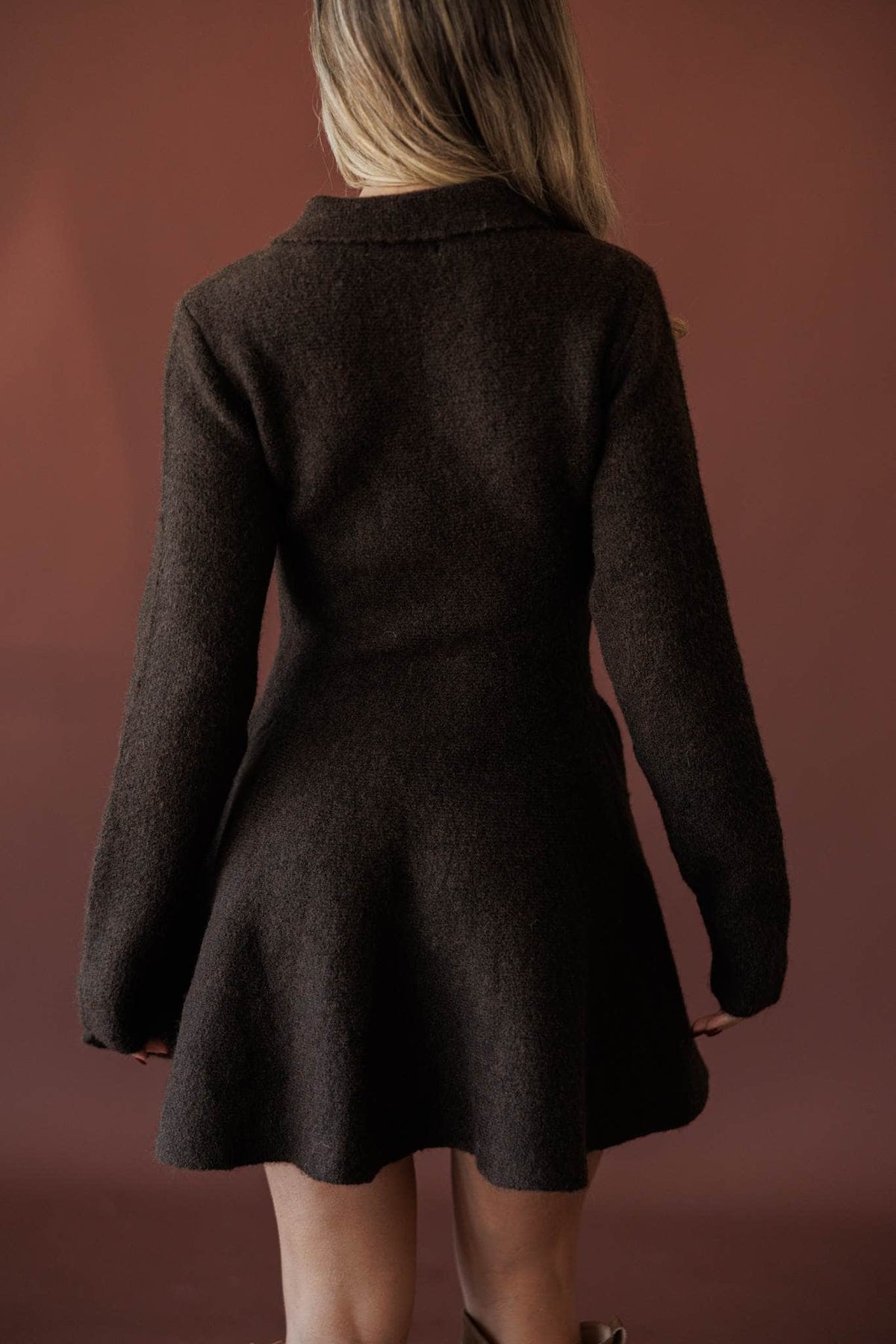 Brown collared sweater mini dress