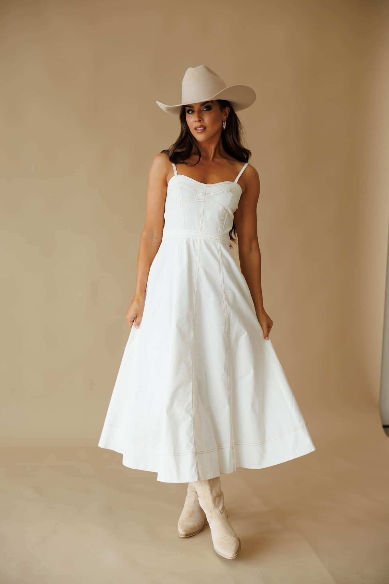 White Bustier Flare Midi Dress