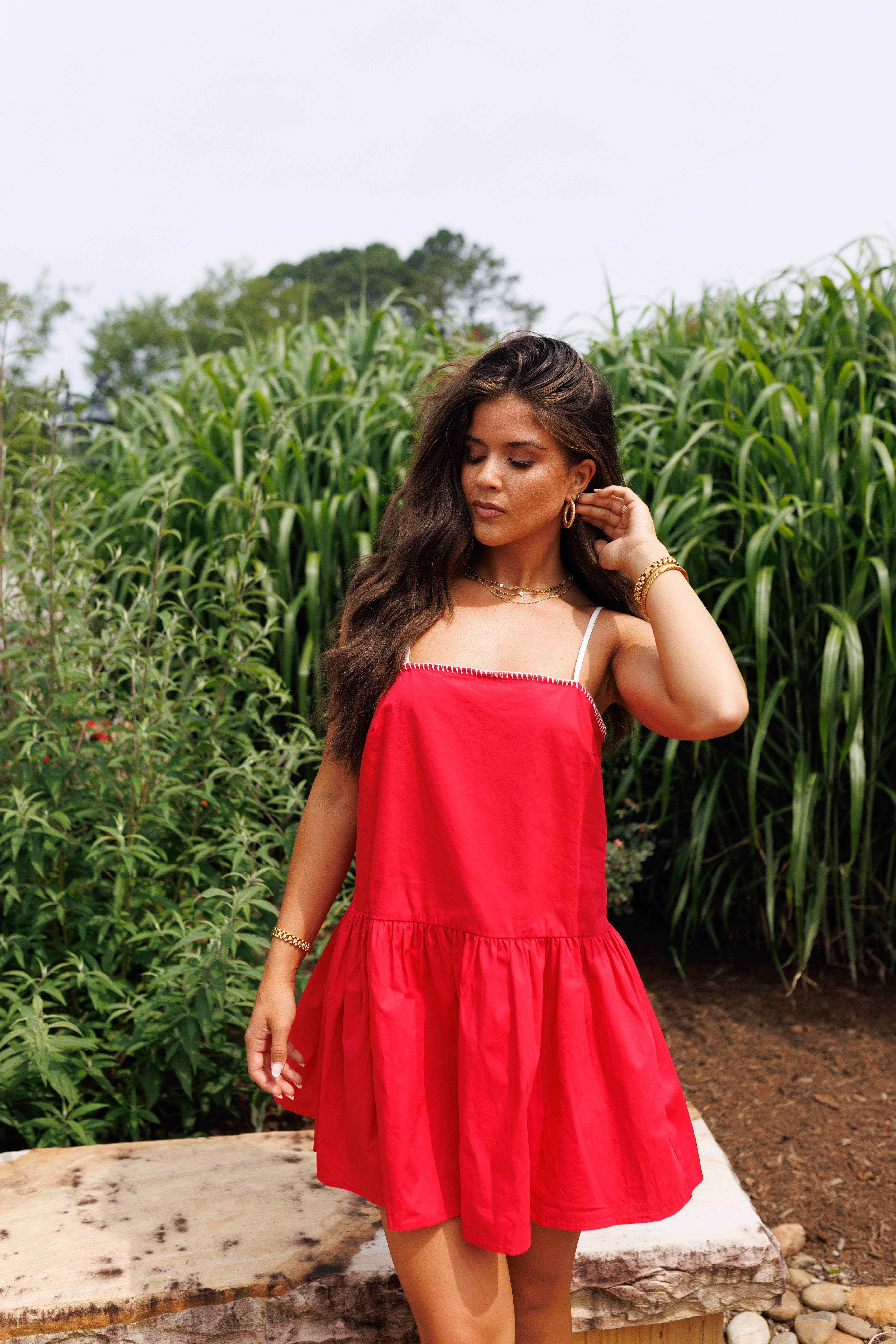 Red Poplin Mini Dress