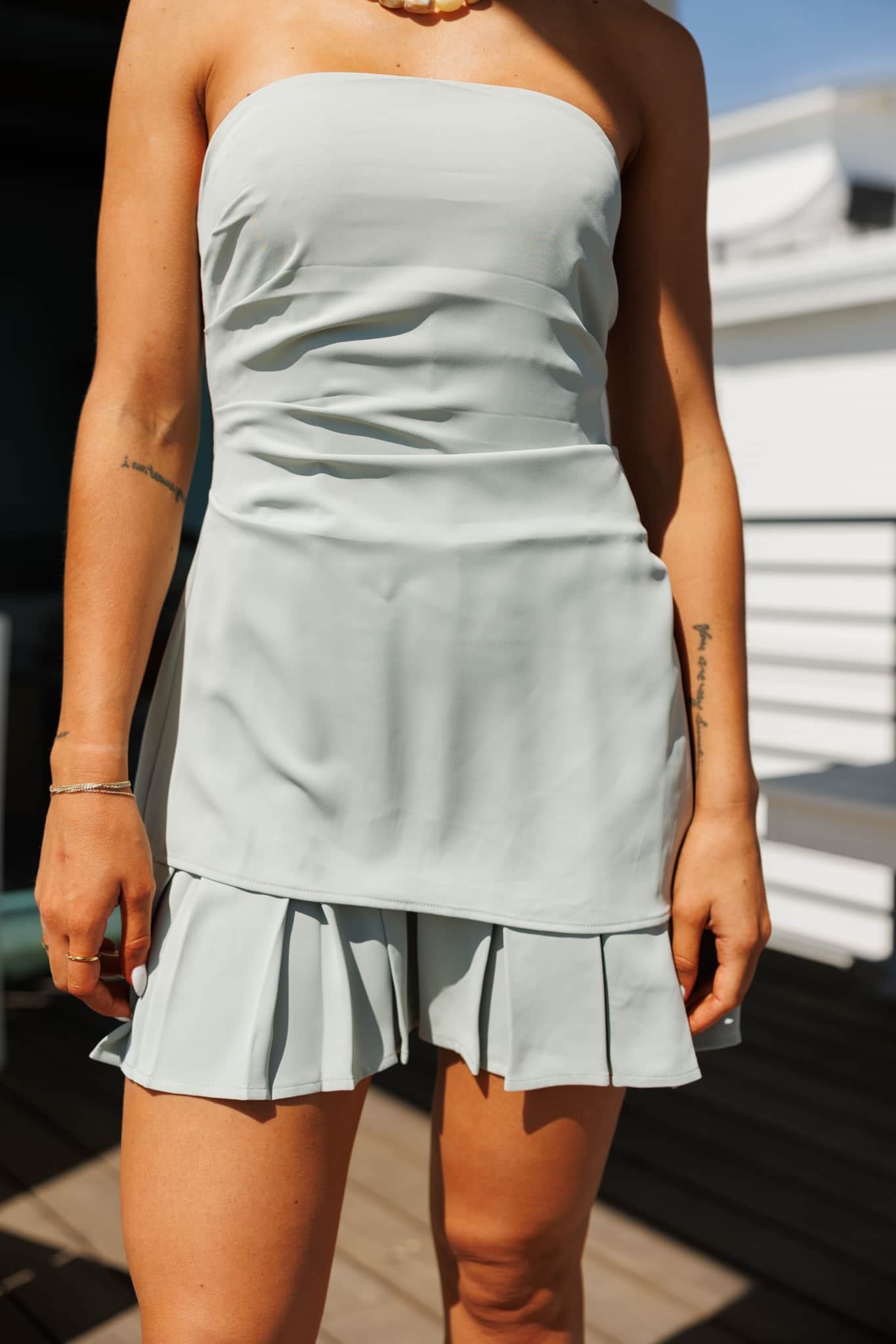 Seafoam Pleated Mini Dress