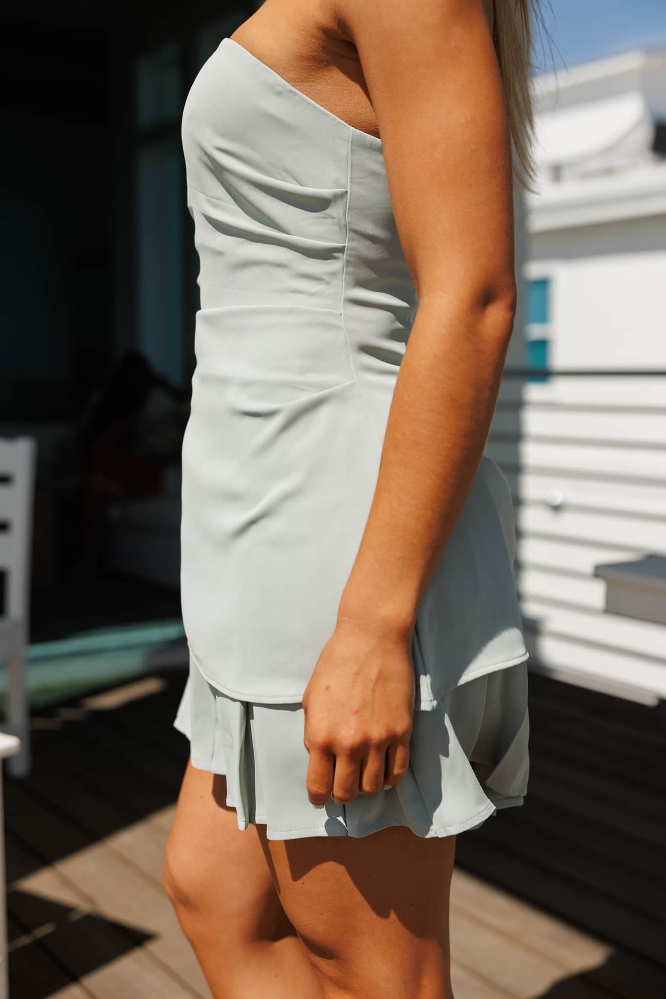 Seafoam Pleated Mini Dress