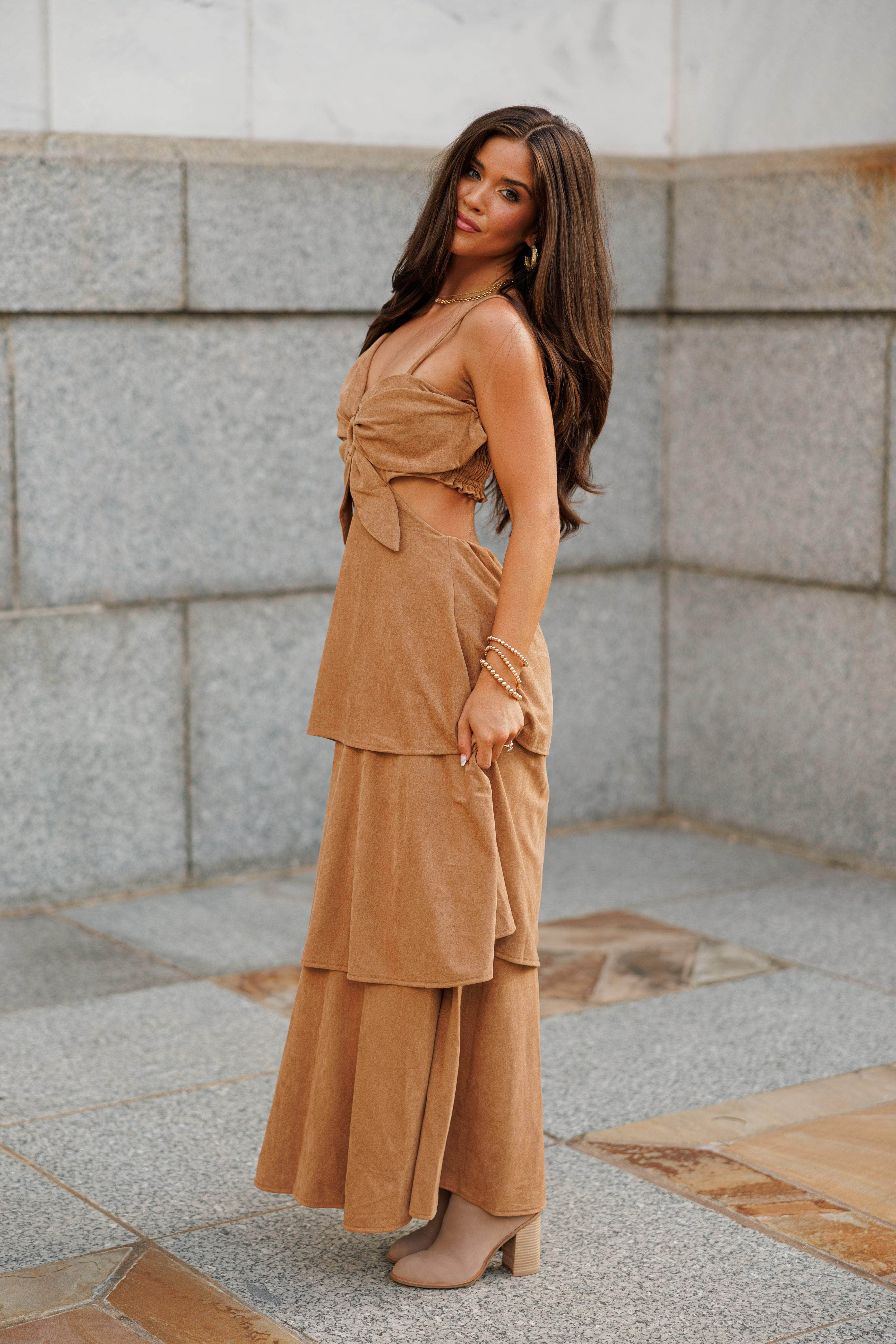 Suede Flower Top Maxi Dress