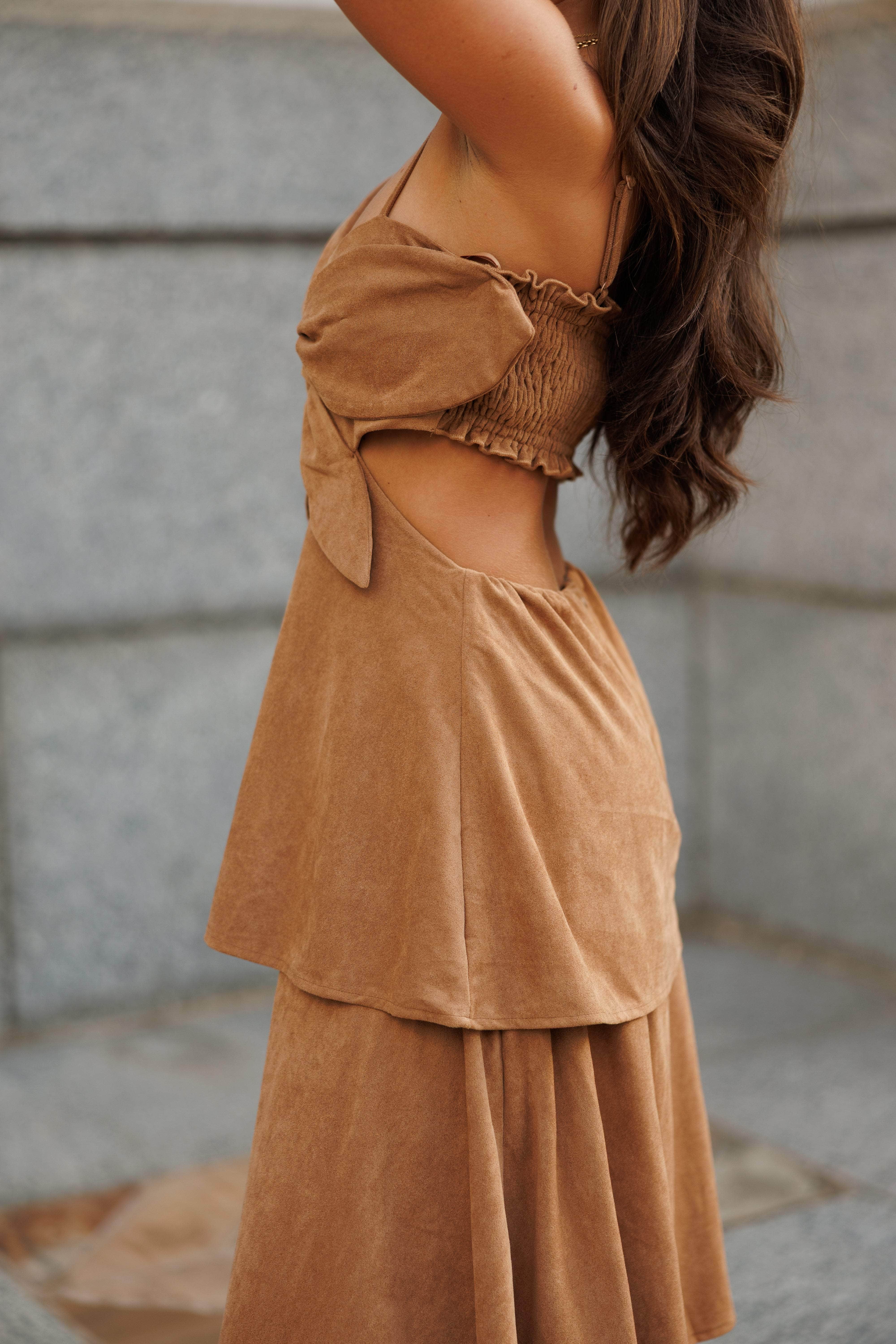 Suede Flower Top Maxi Dress