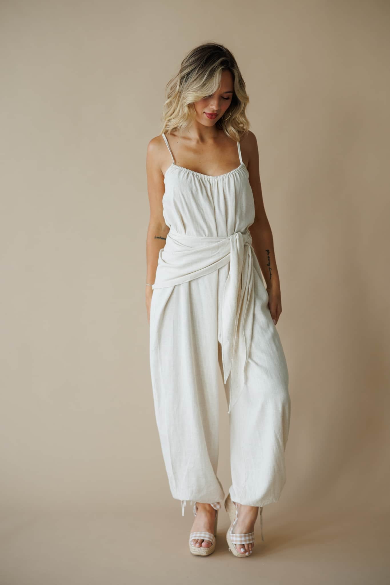 Natural Scarf Tie Jumpsuit