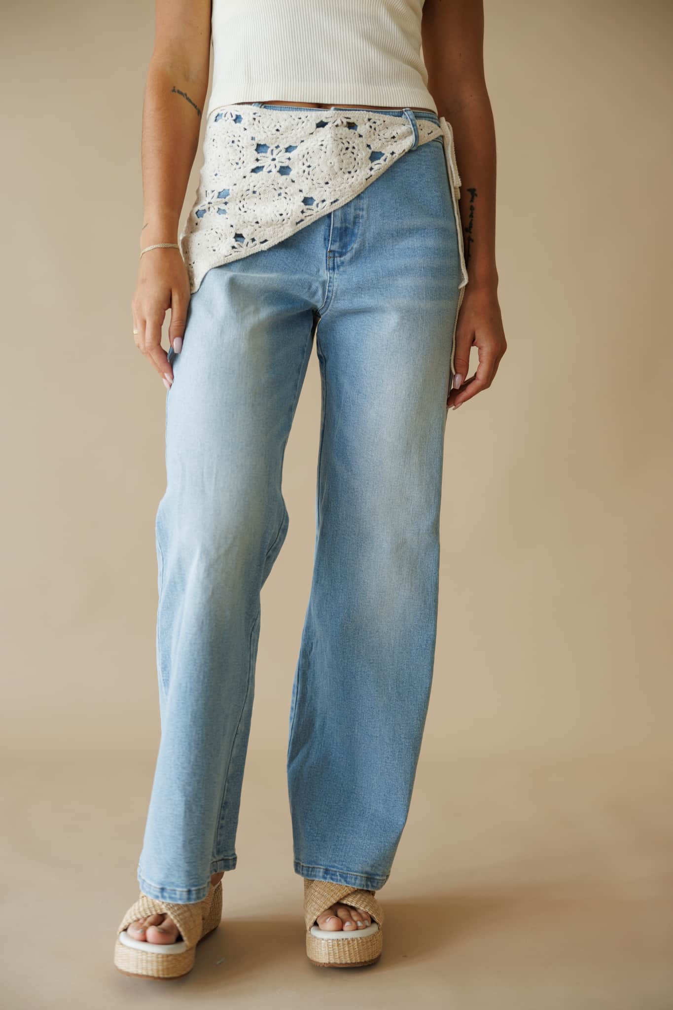 Crochet Scarf Accent Straight Jeans