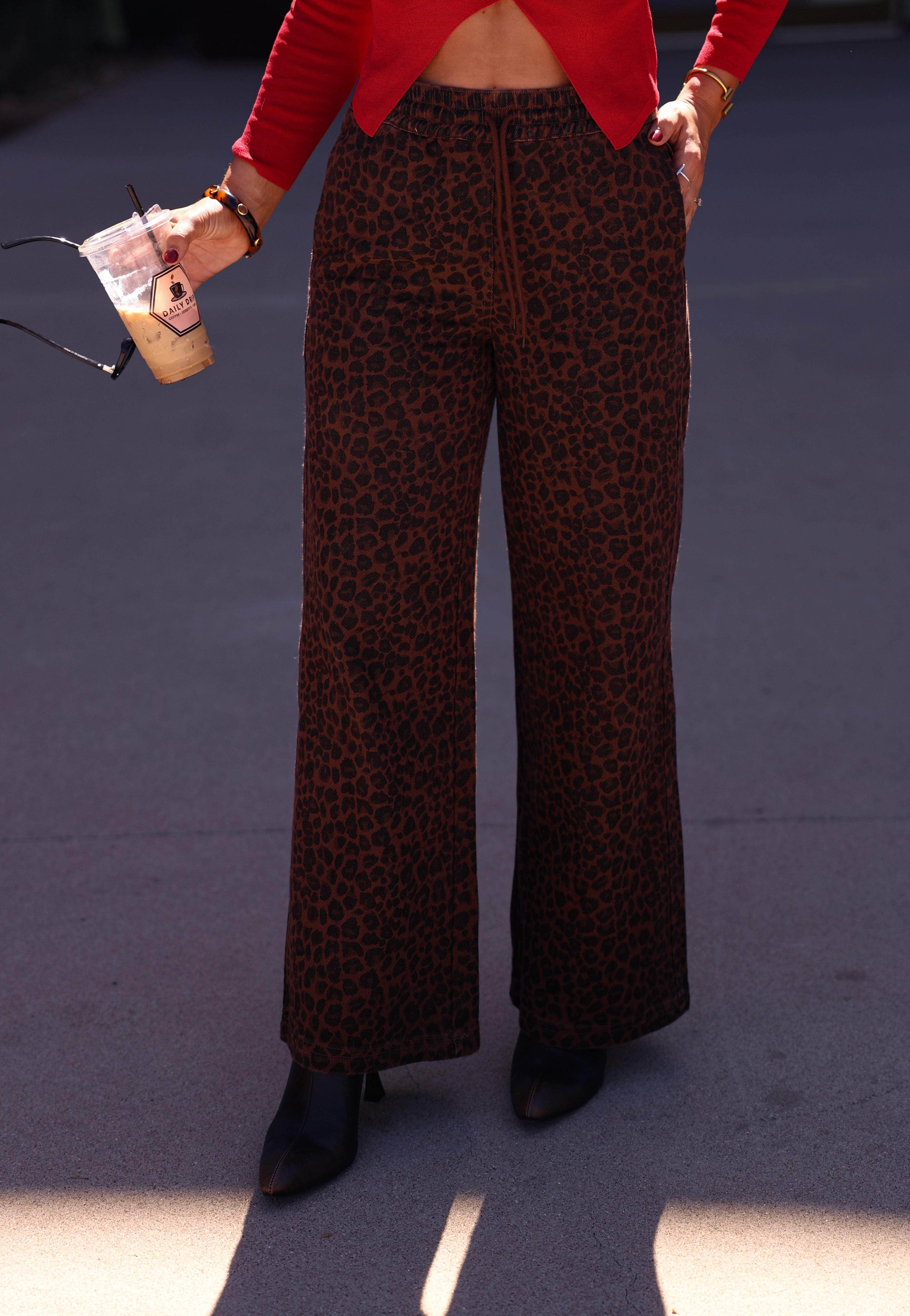 Leopard Print Denim Track Pants