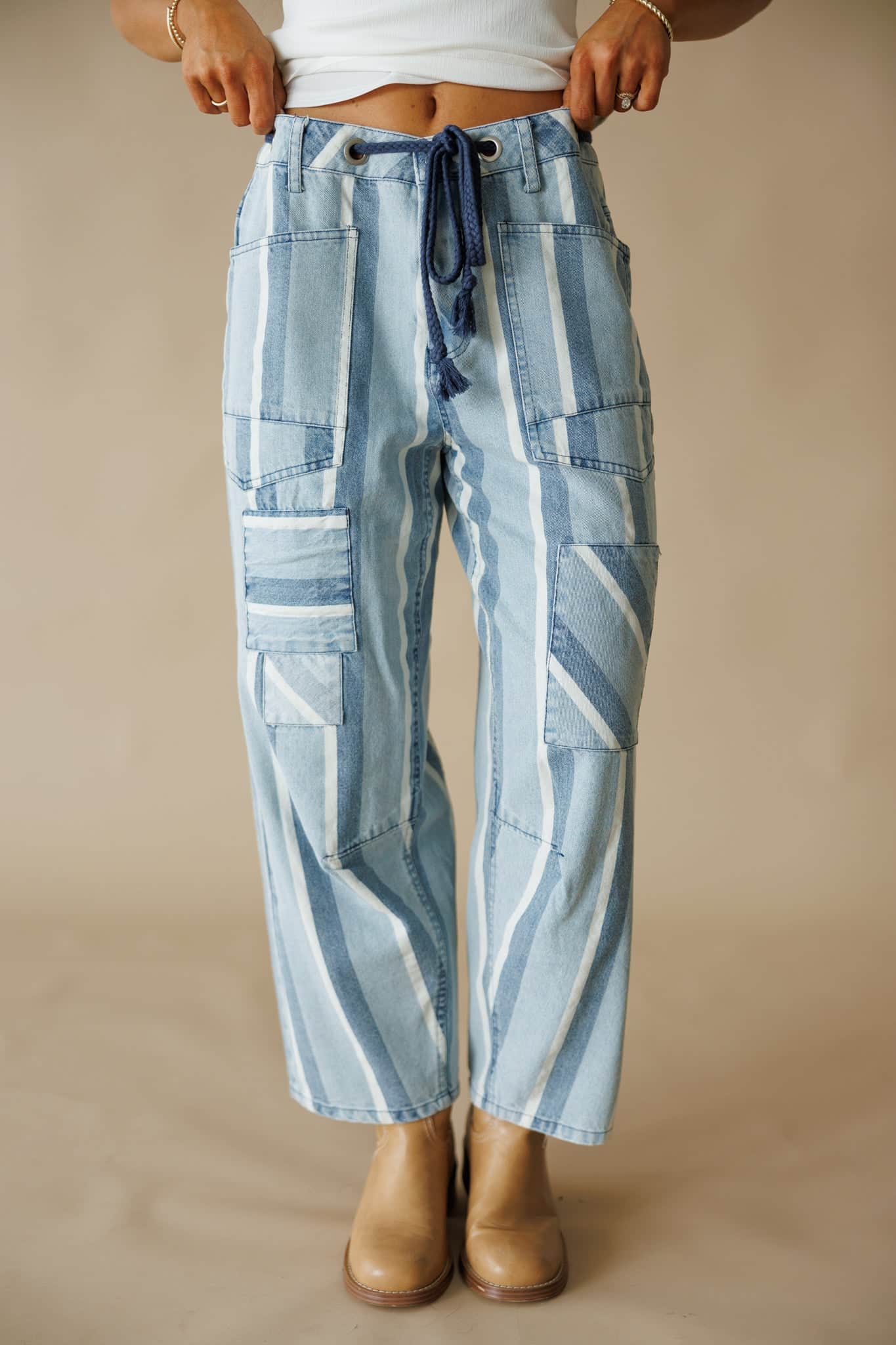 Striped Tapered Barrel Pocket Pants