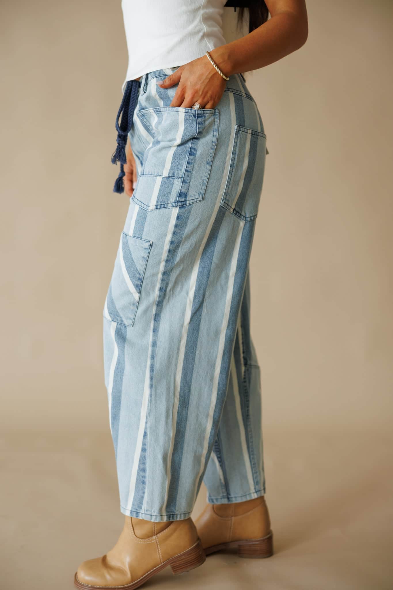Striped Tapered Barrel Pocket Pants