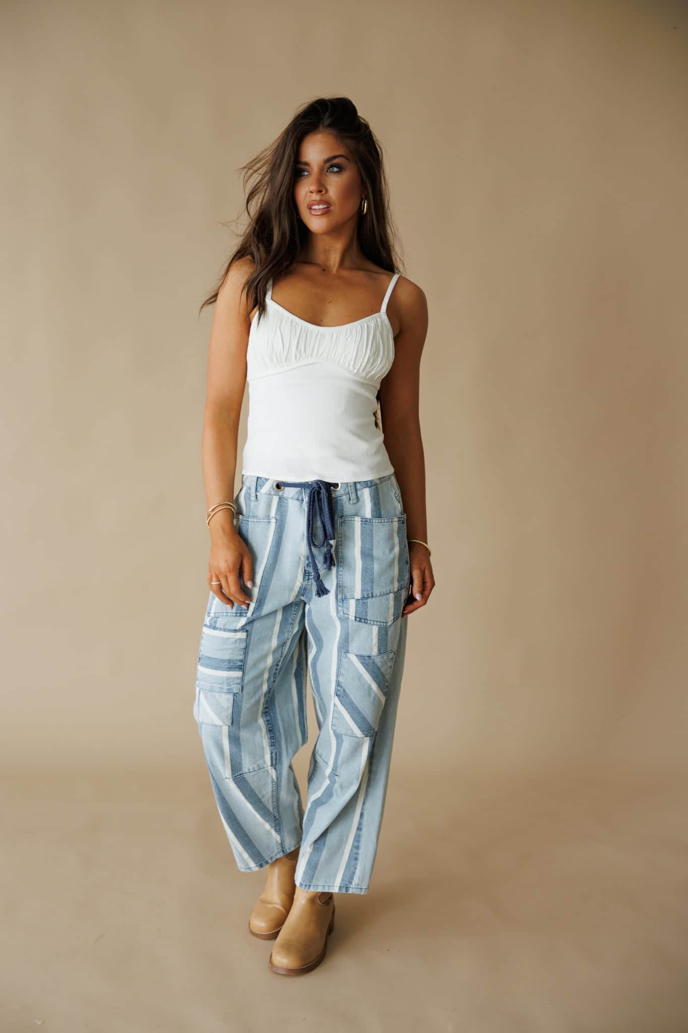 Striped Tapered Barrel Pocket Pants