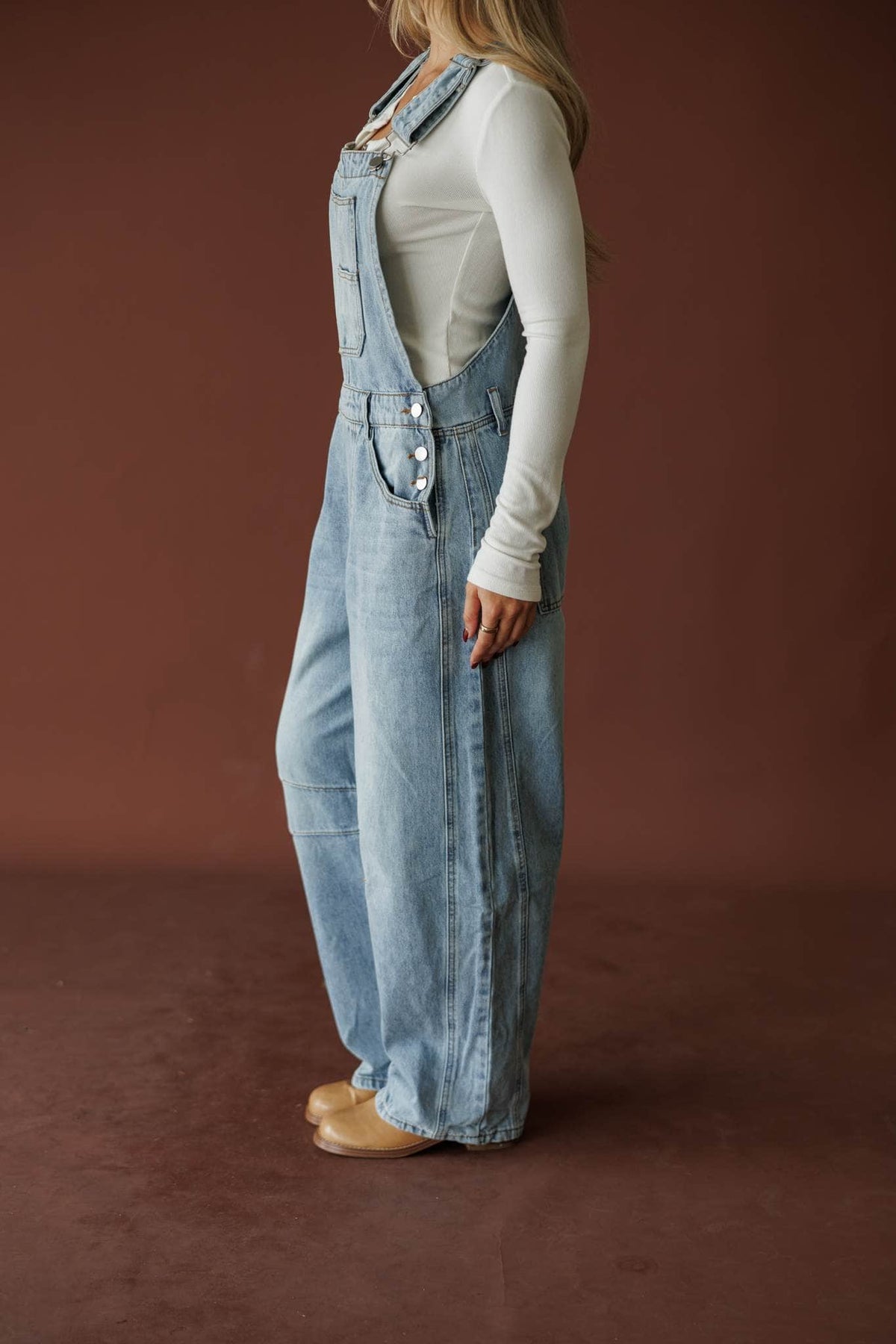 Light wash denim overalls