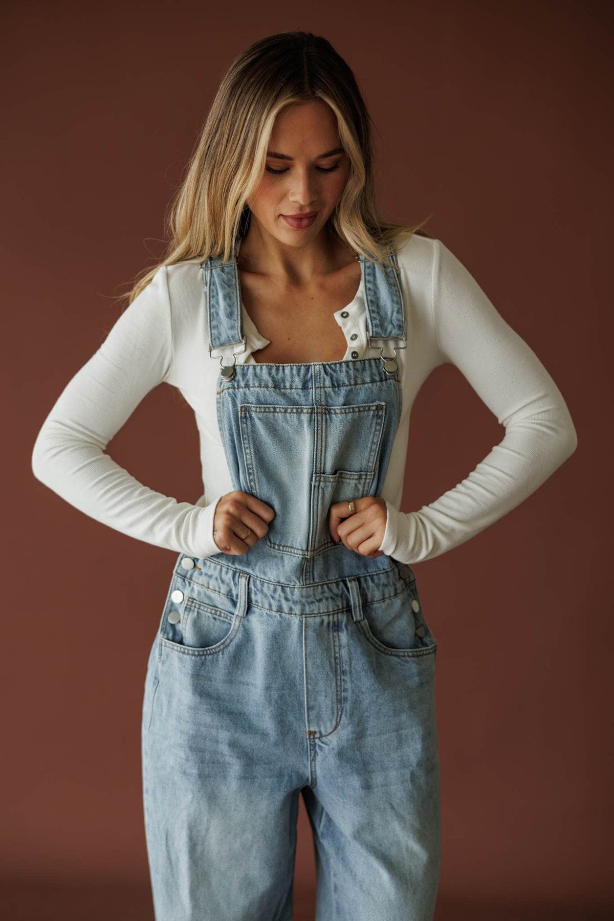 Light wash denim overalls