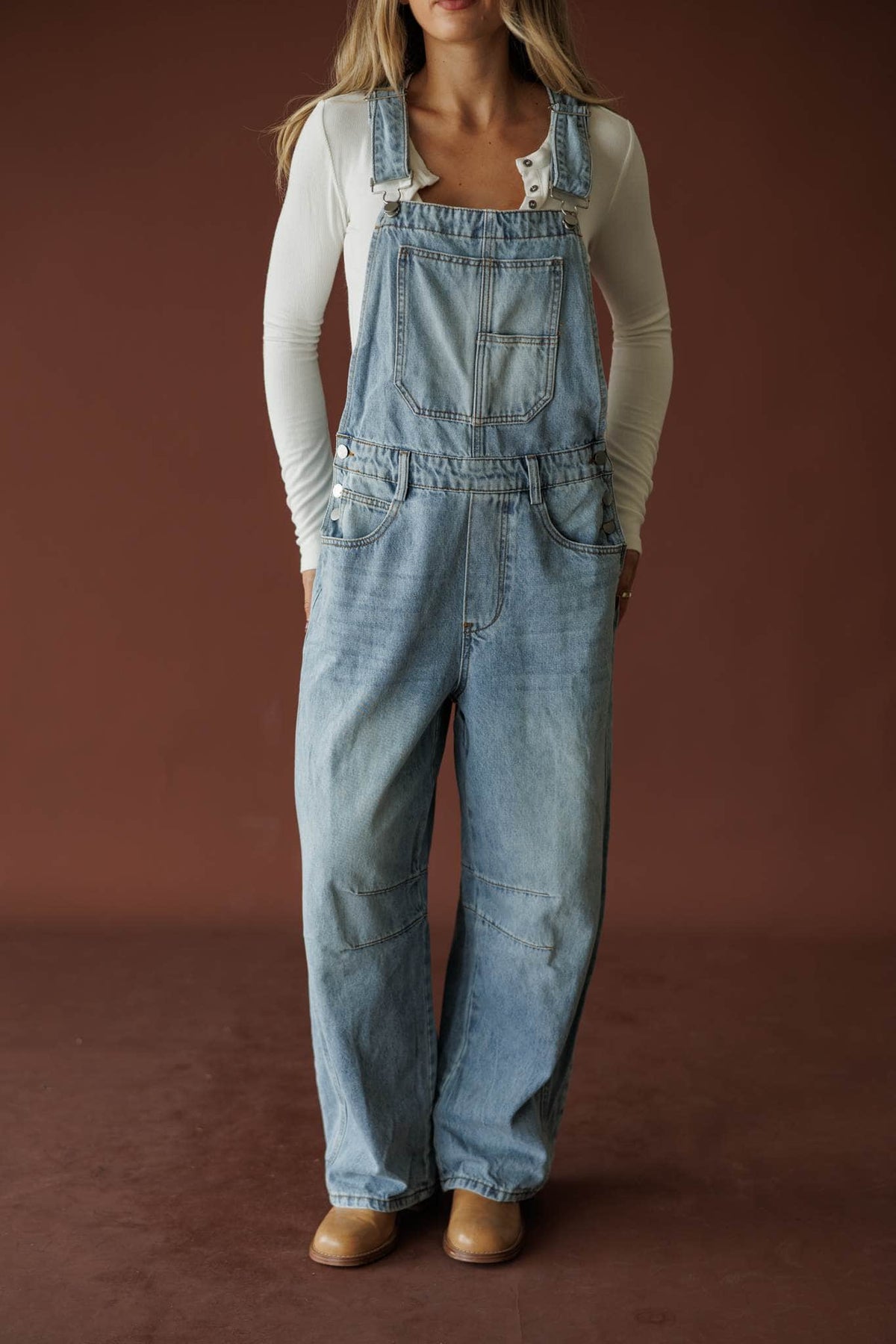 Light wash denim overalls