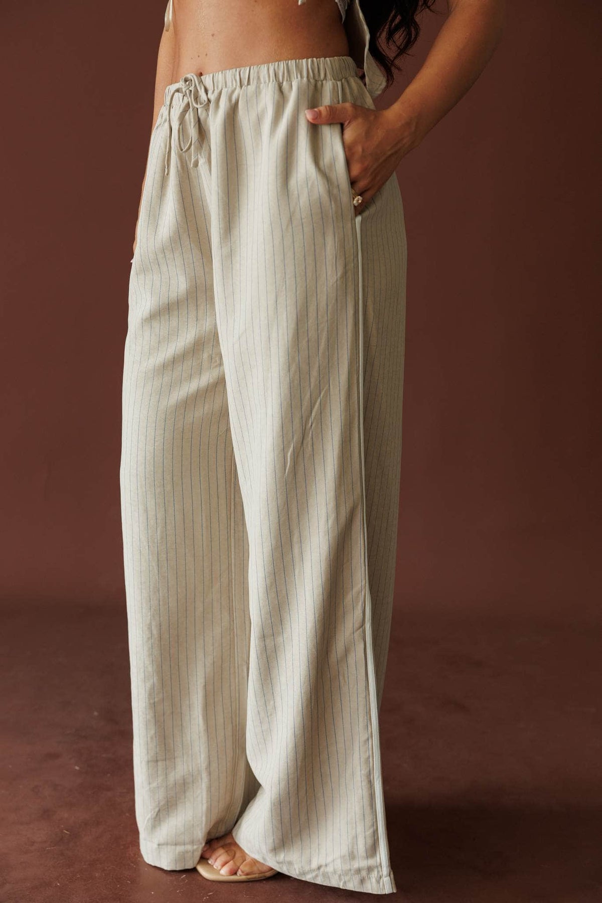 Cream and blue stripe wide leg pants