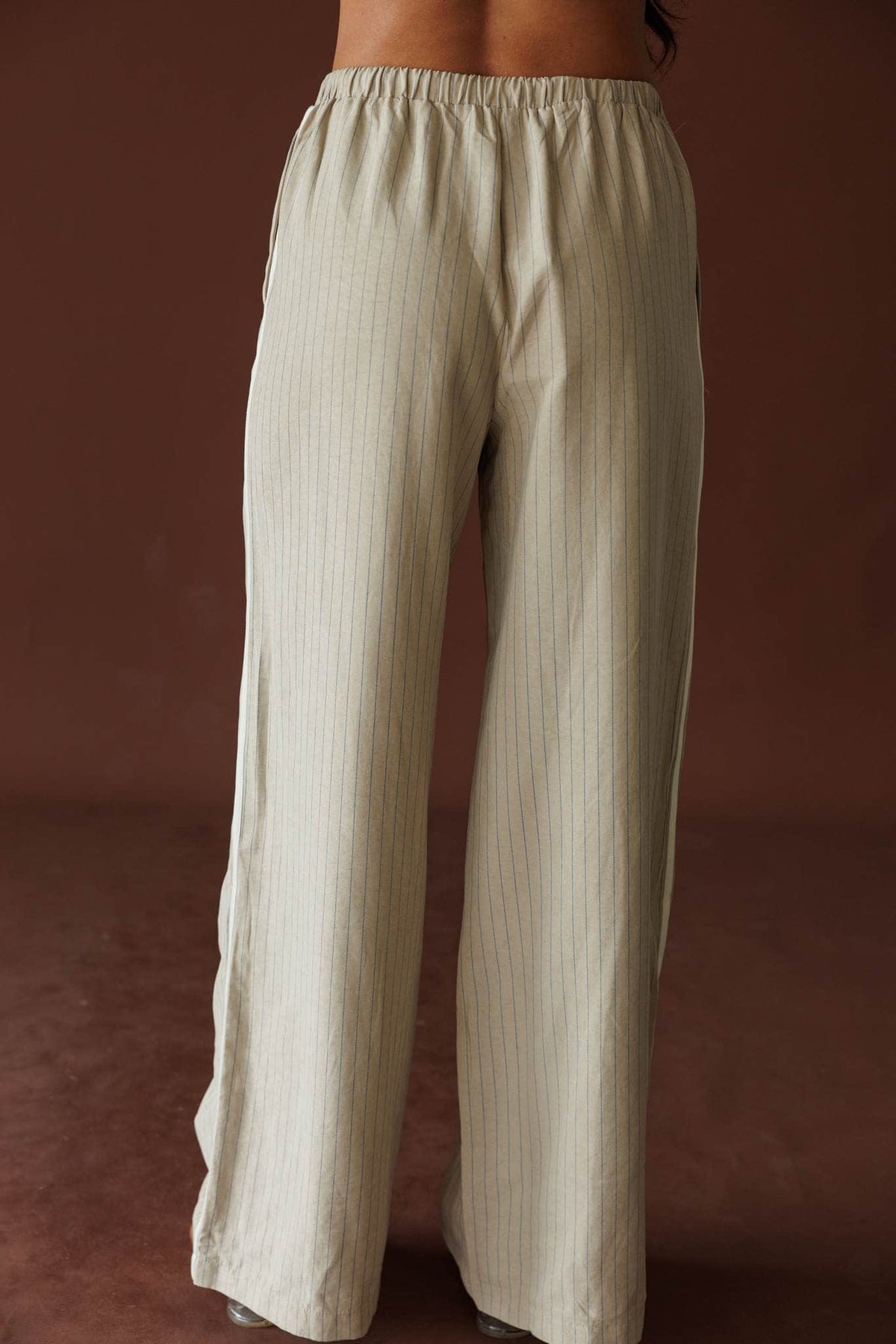 Cream and blue stripe wide leg pants