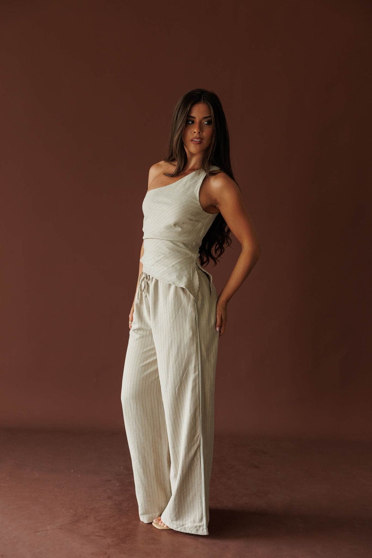 Cream and blue stripe wide leg pants