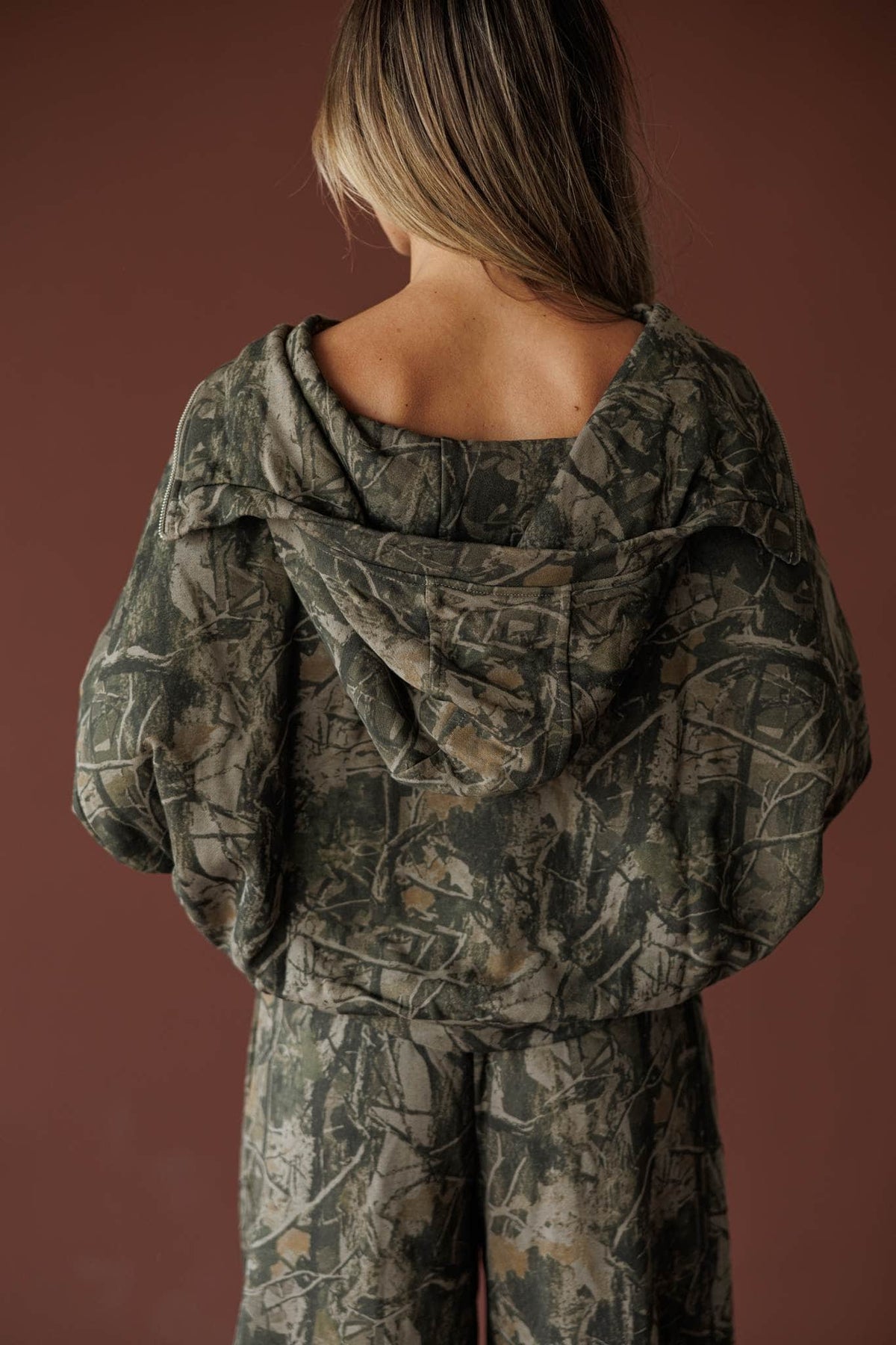 Olive camo cropped zip up jacket