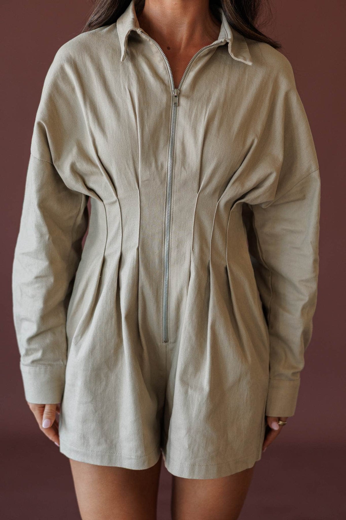 Cream corduroy shirt romper
