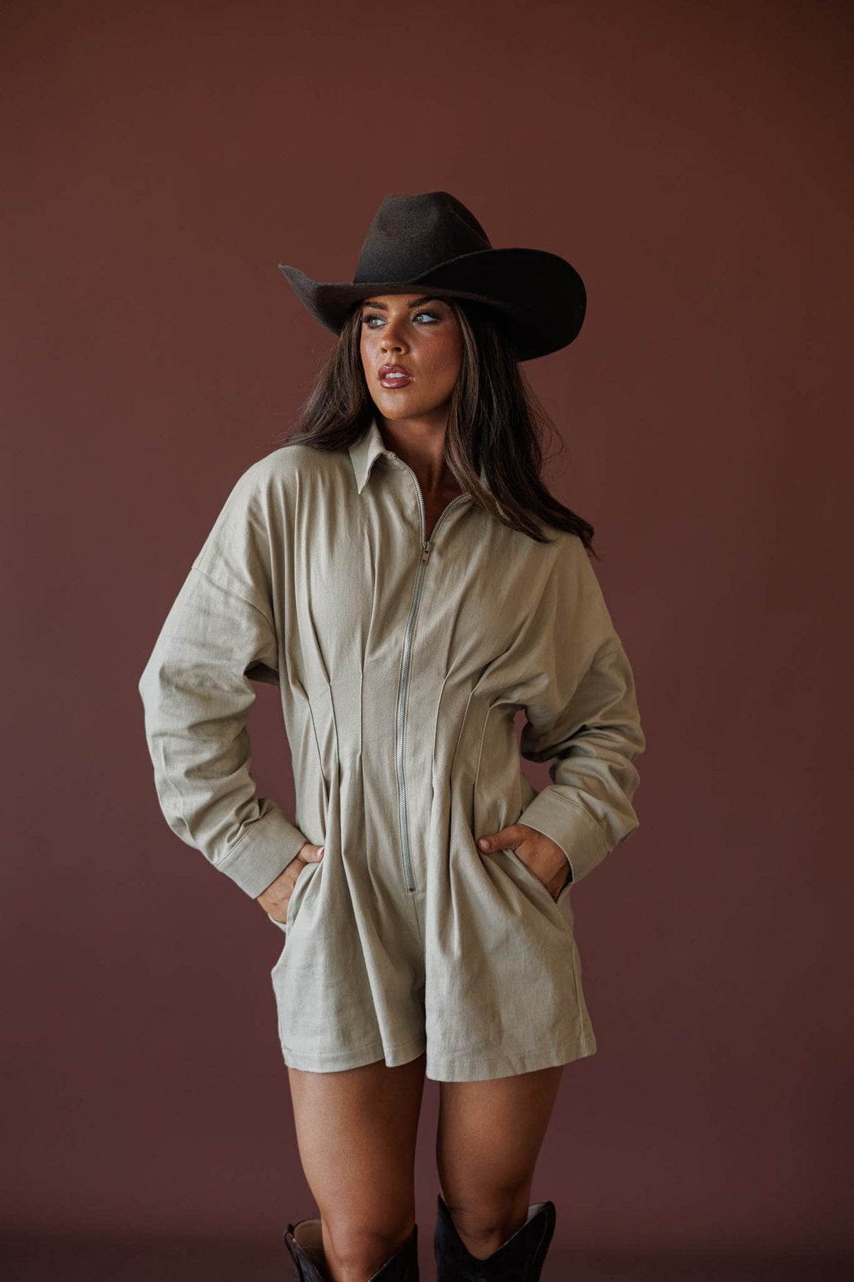 Cream corduroy shirt romper