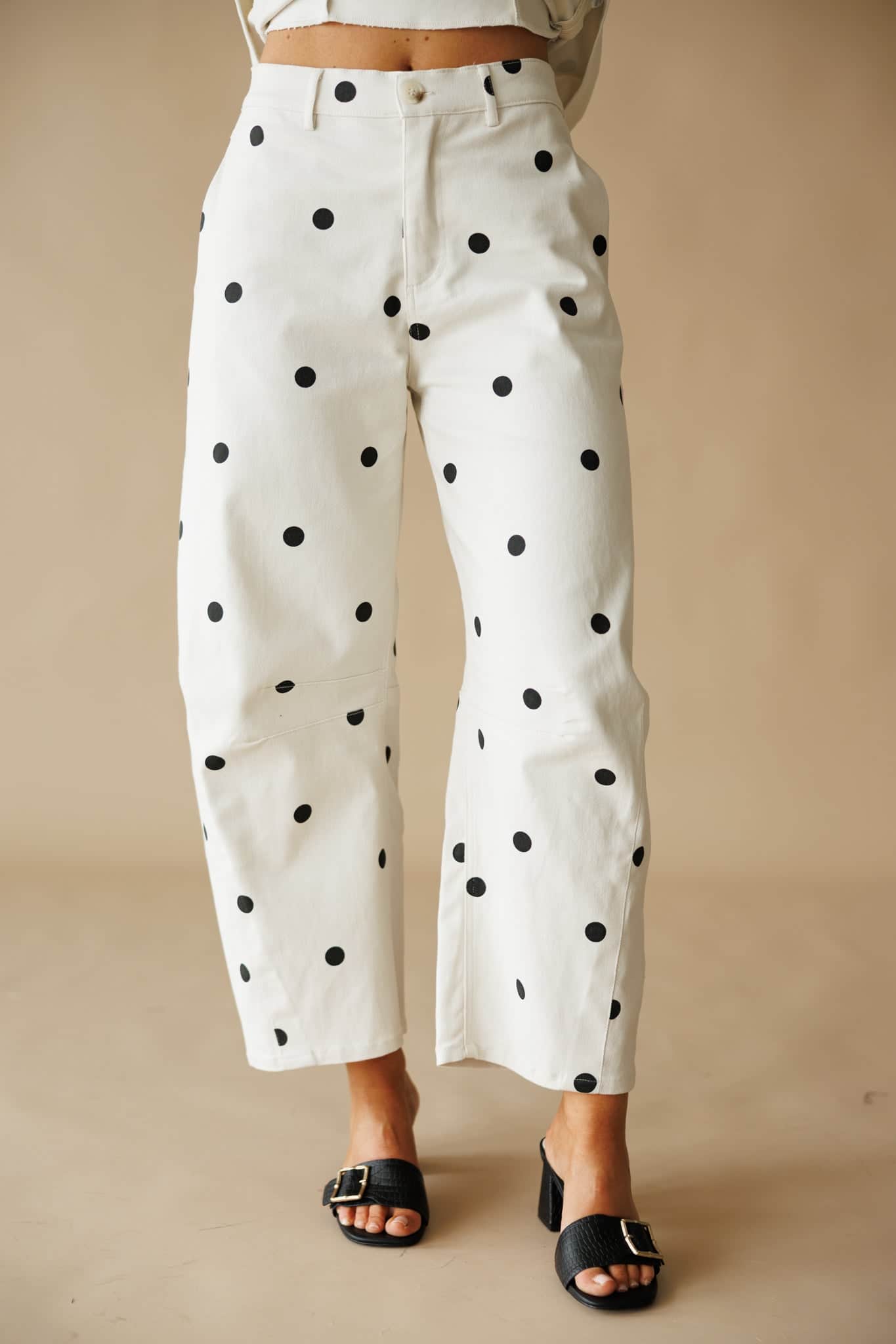 Ivory Polka Dot Barrel Pants