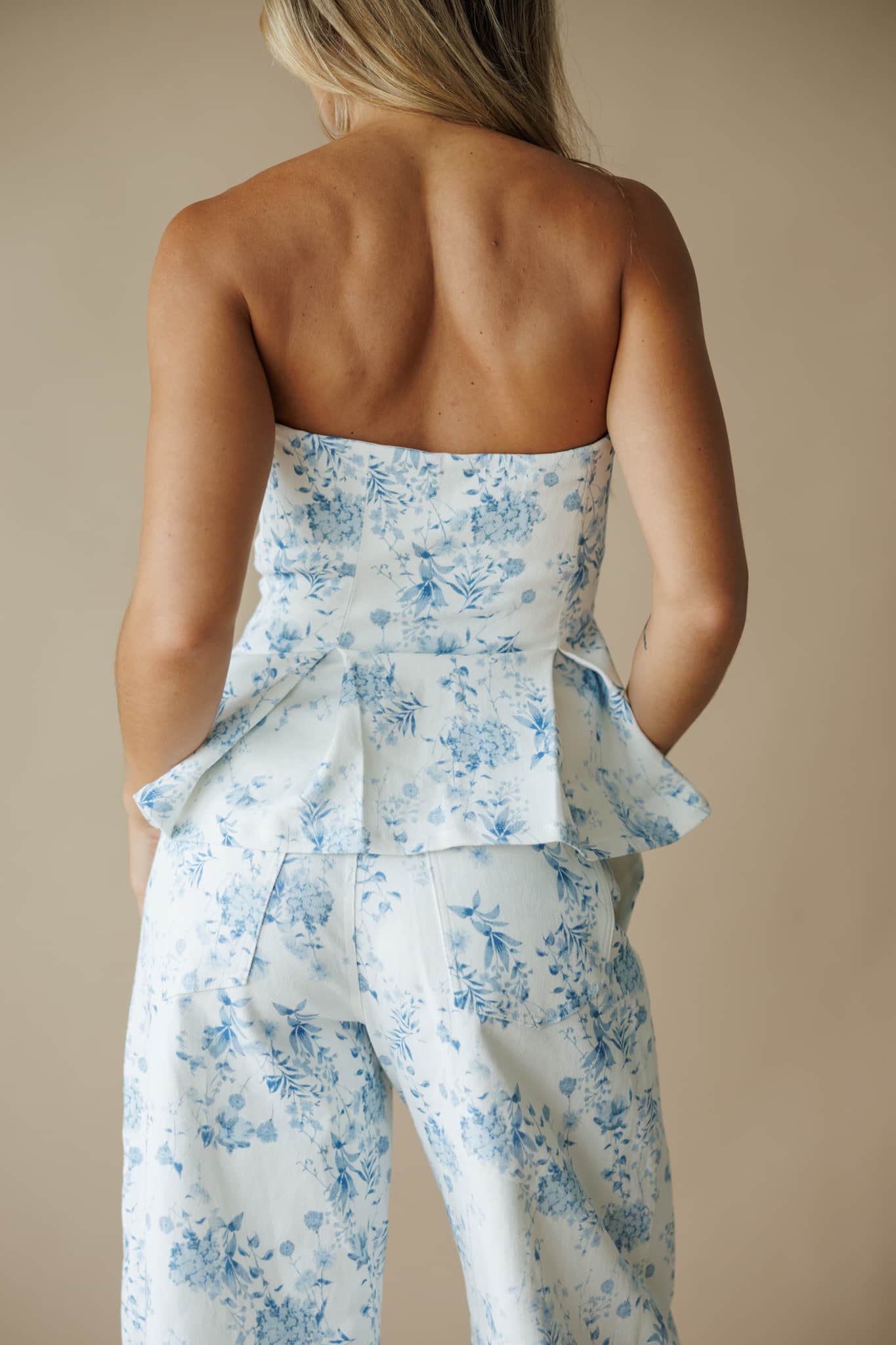 White Floral Strapless Top