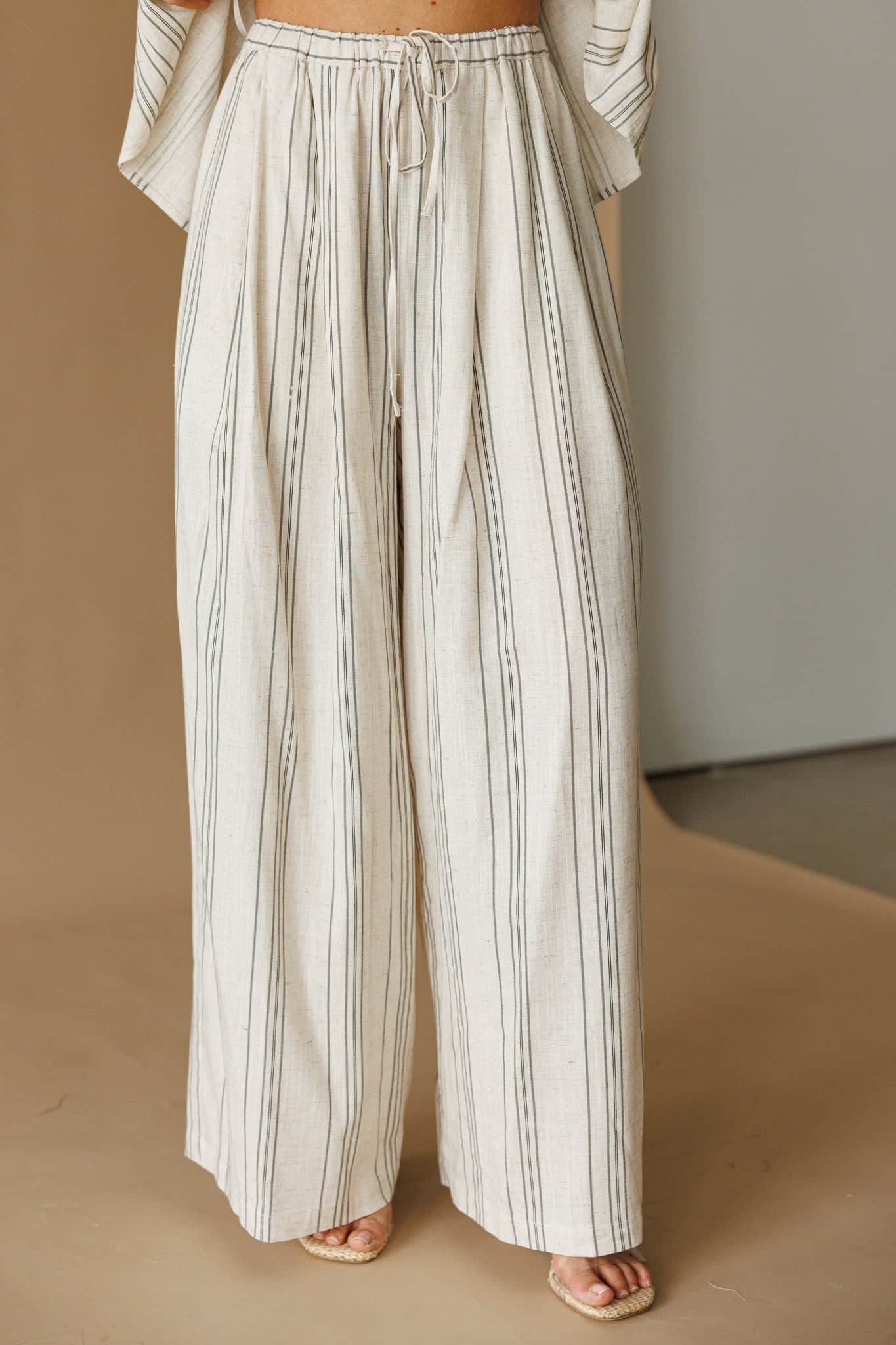 Linen Striped Pants | Women's Neutral Wide Leg Pants | Lane 201