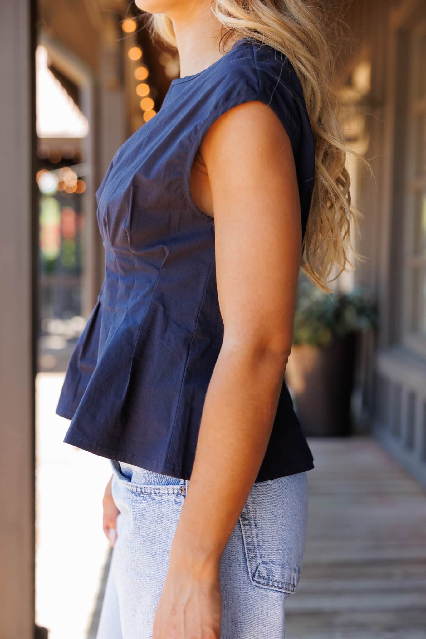Navy Pleated Top