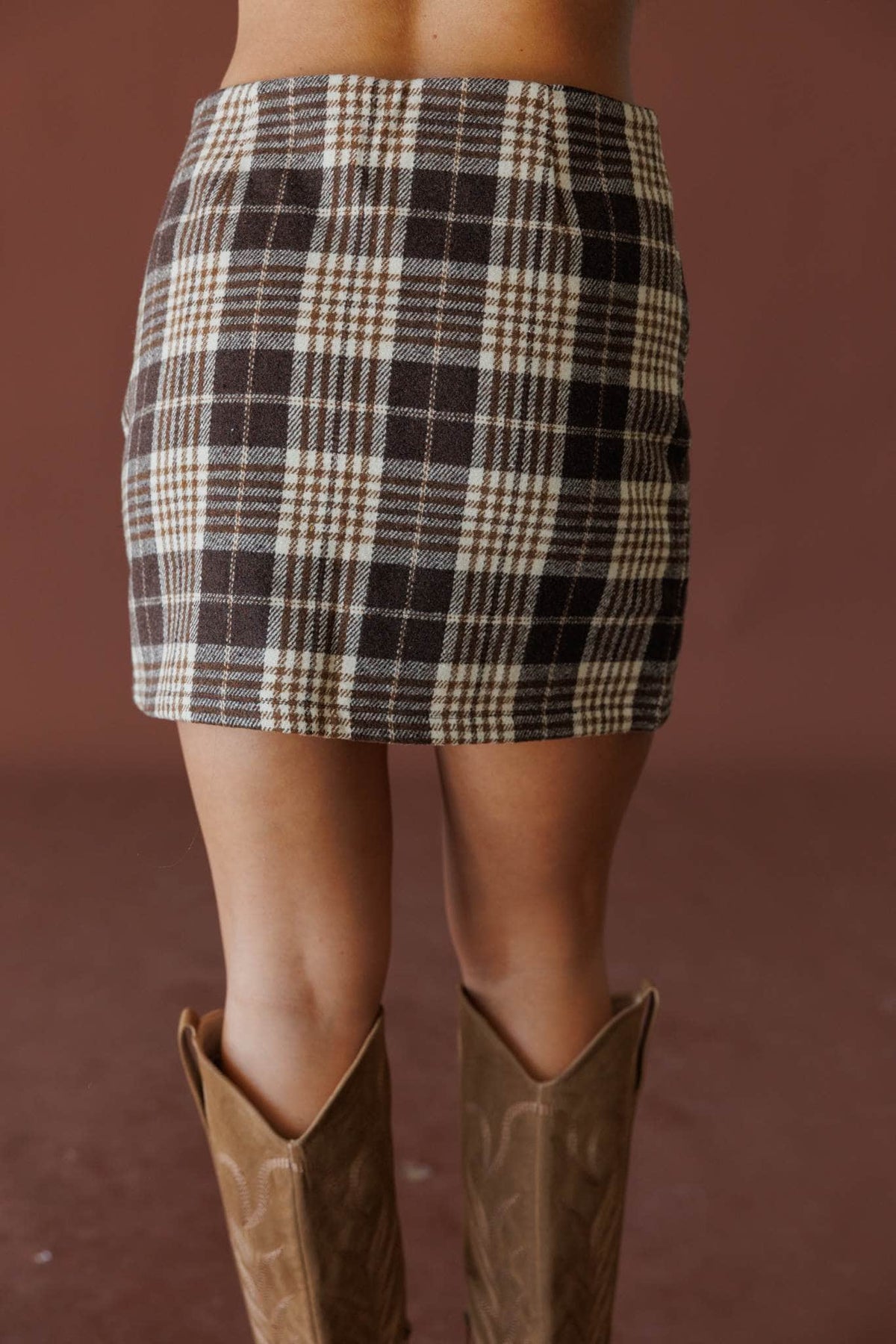 Black and cream plaid mini skirt