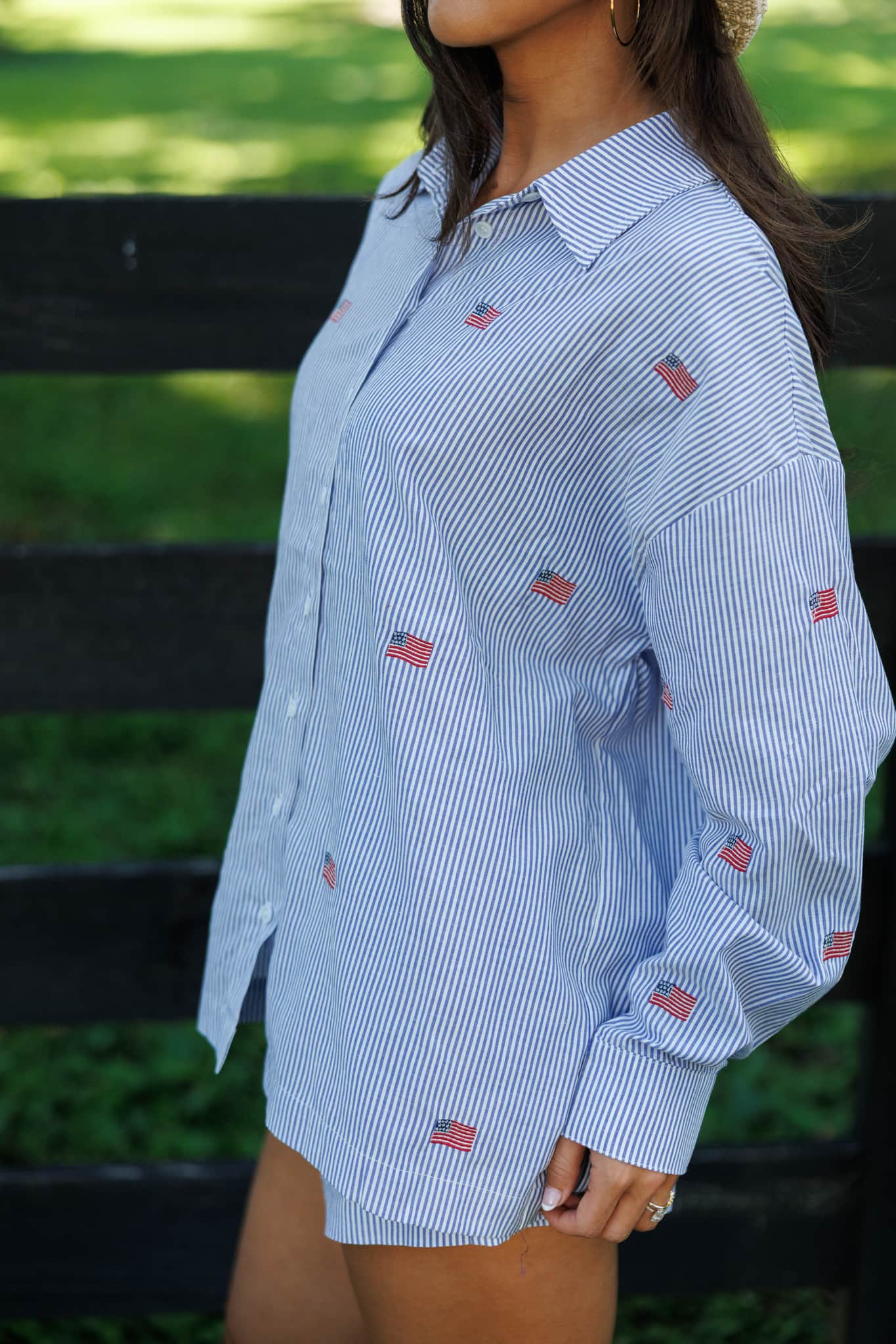 Flag Embroidered Oversized Shirt