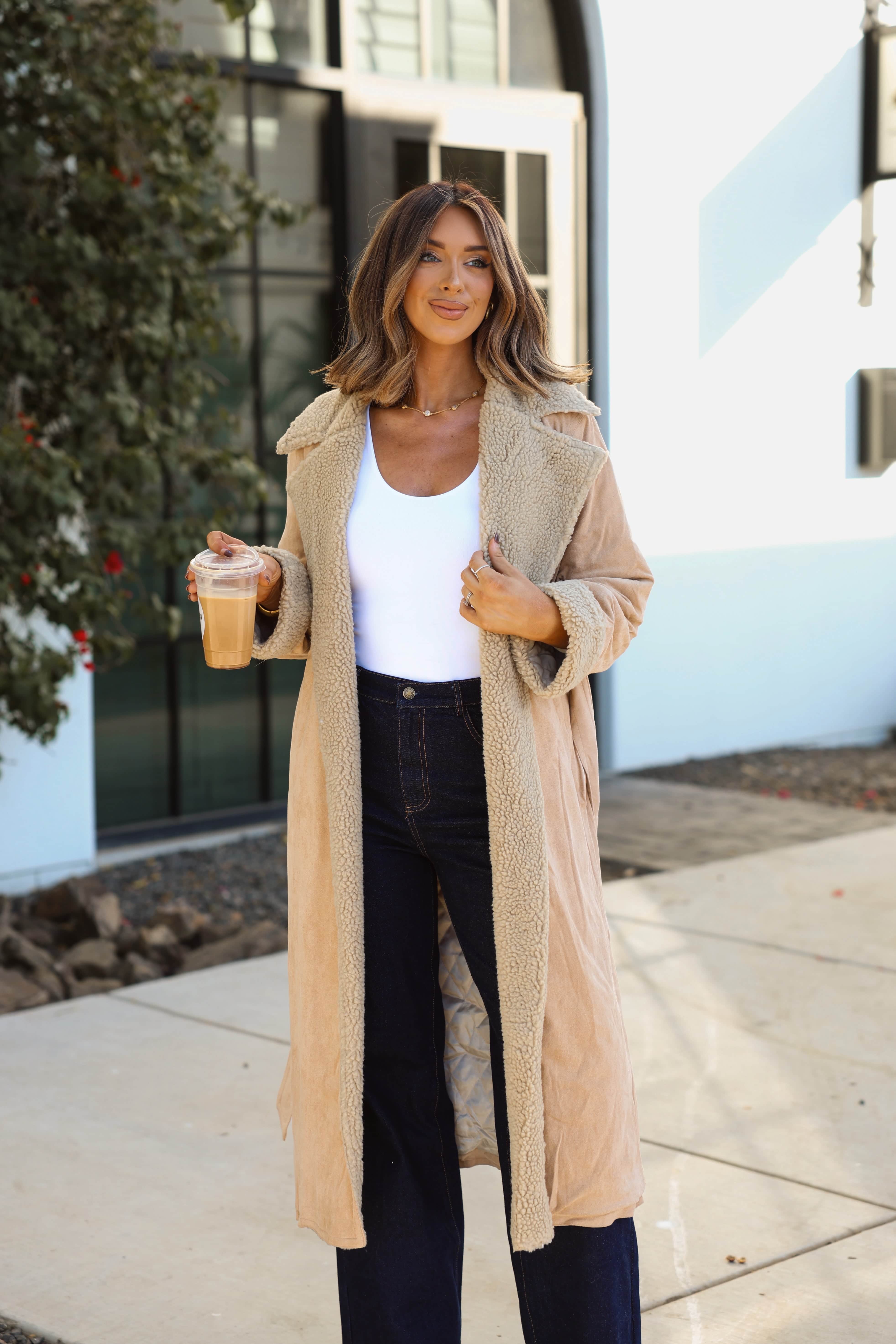 Khaki Belted Faux Fur Coat