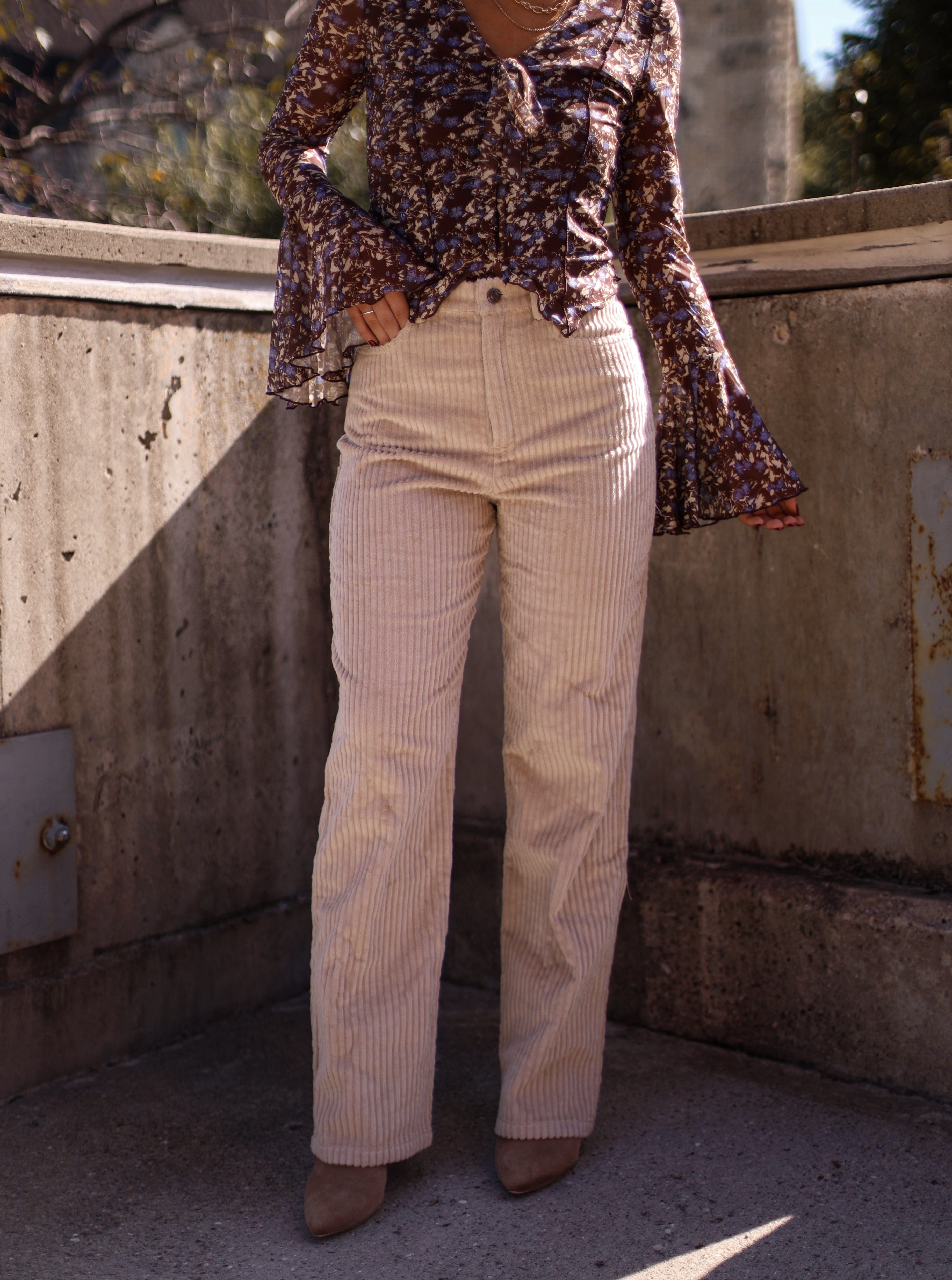 Khaki Corduroy Straight Leg Pants by together