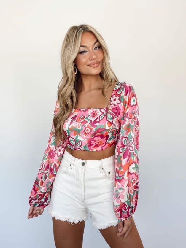 KT7836 cream/fuchsia long sleeve crop LE LIS