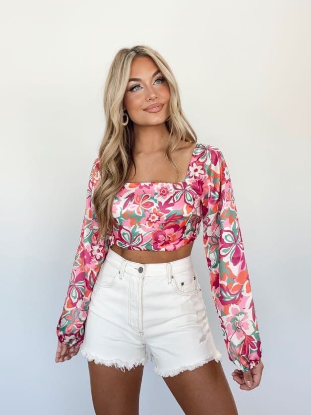 KT7836 cream/fuchsia long sleeve crop LE LIS