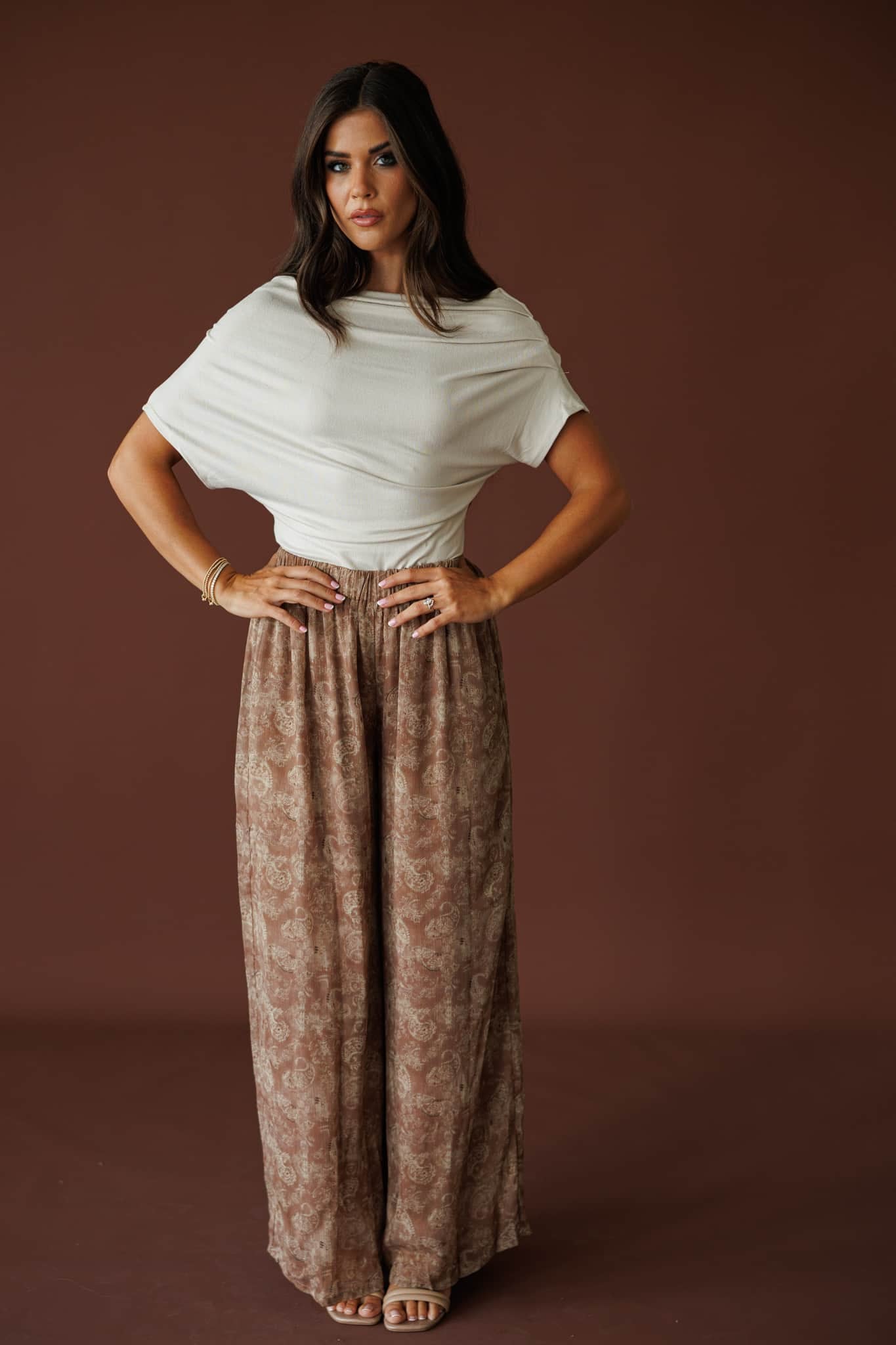 Taupe Paisley Wide Leg Pants