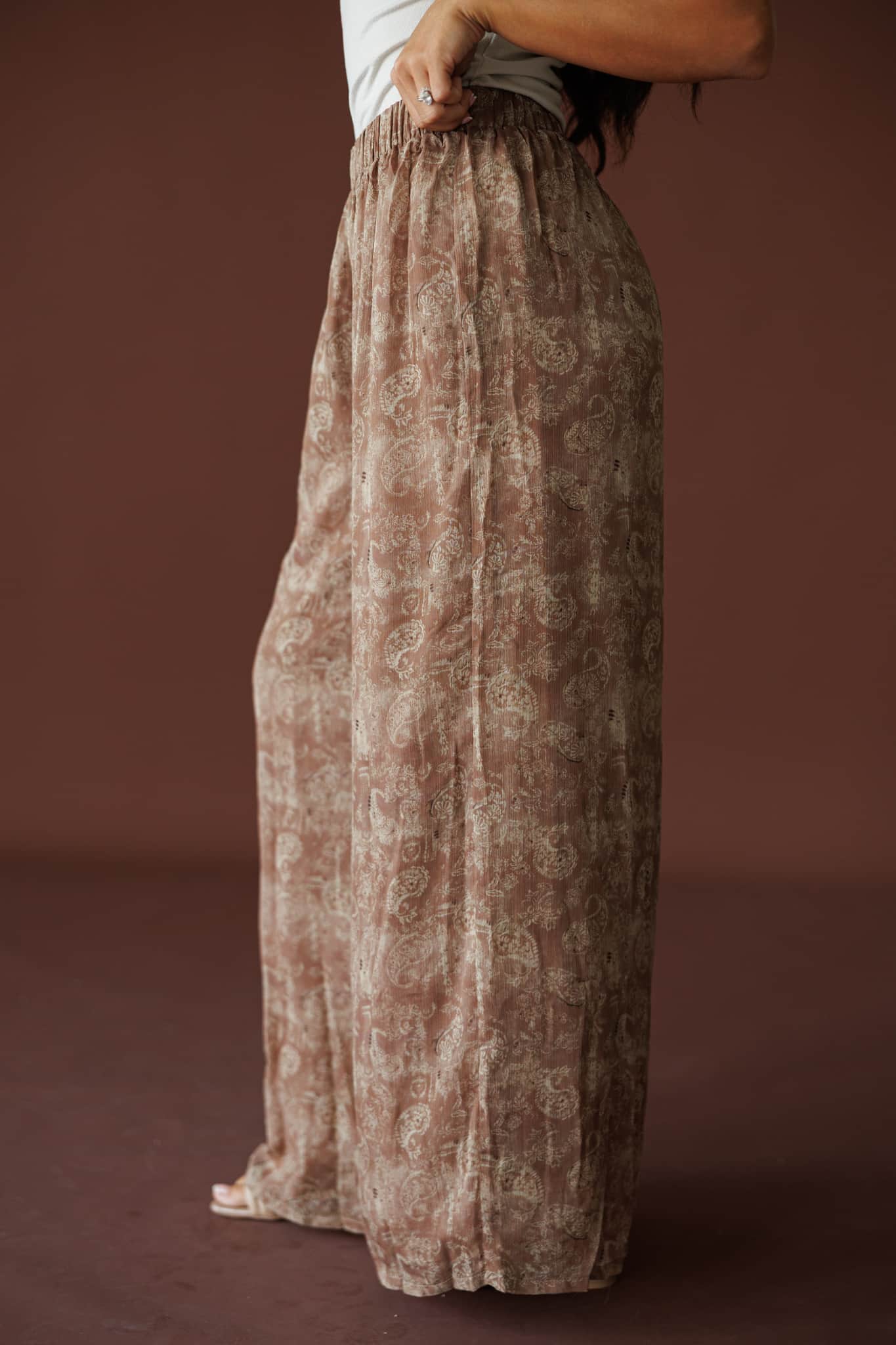 Taupe Paisley Wide Leg Pants