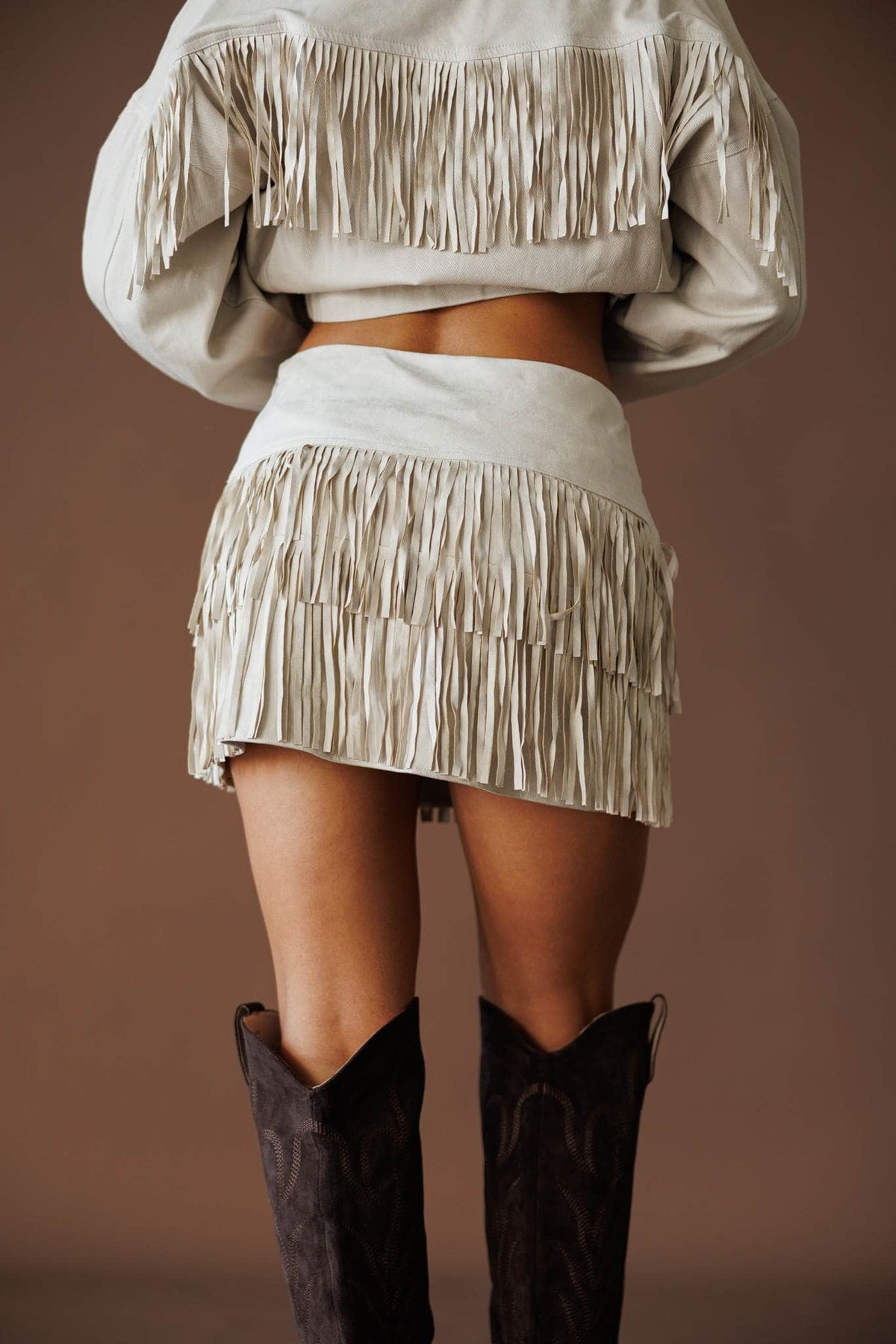 Oatmeal fringe mini skirt