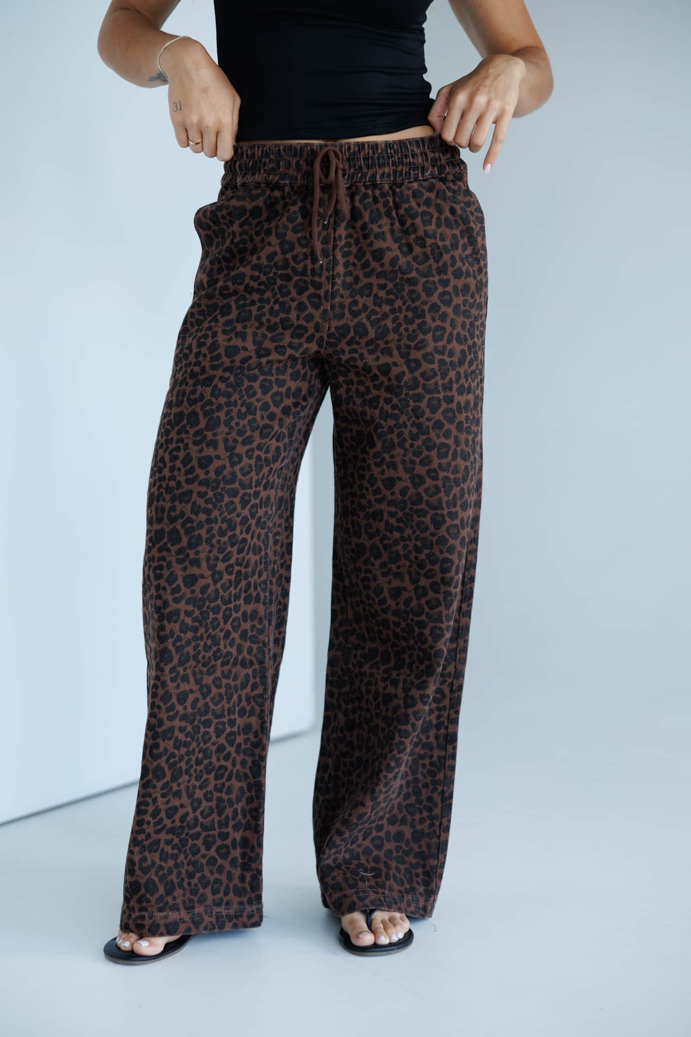 Leopard Print Denim Track Pants