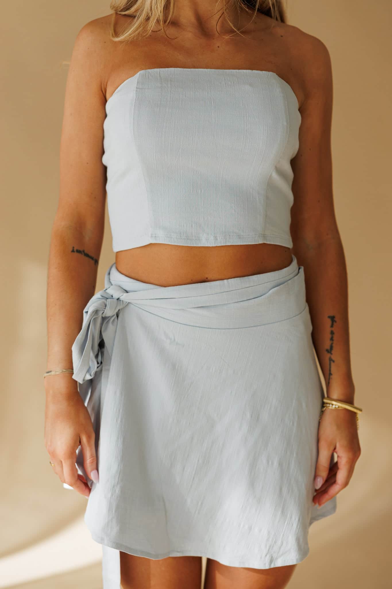 Light Blue Linen Wrap Skirt
