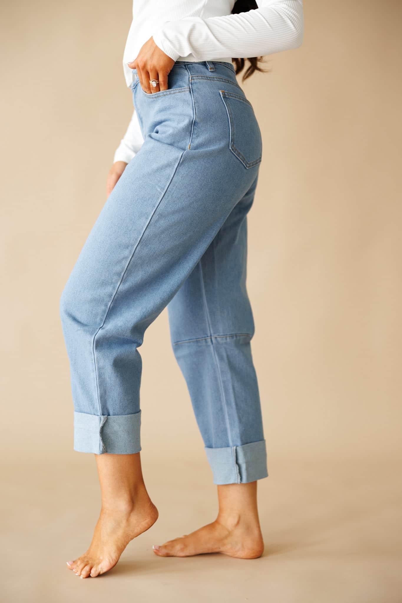 Light Denim Barrel Denim Pants