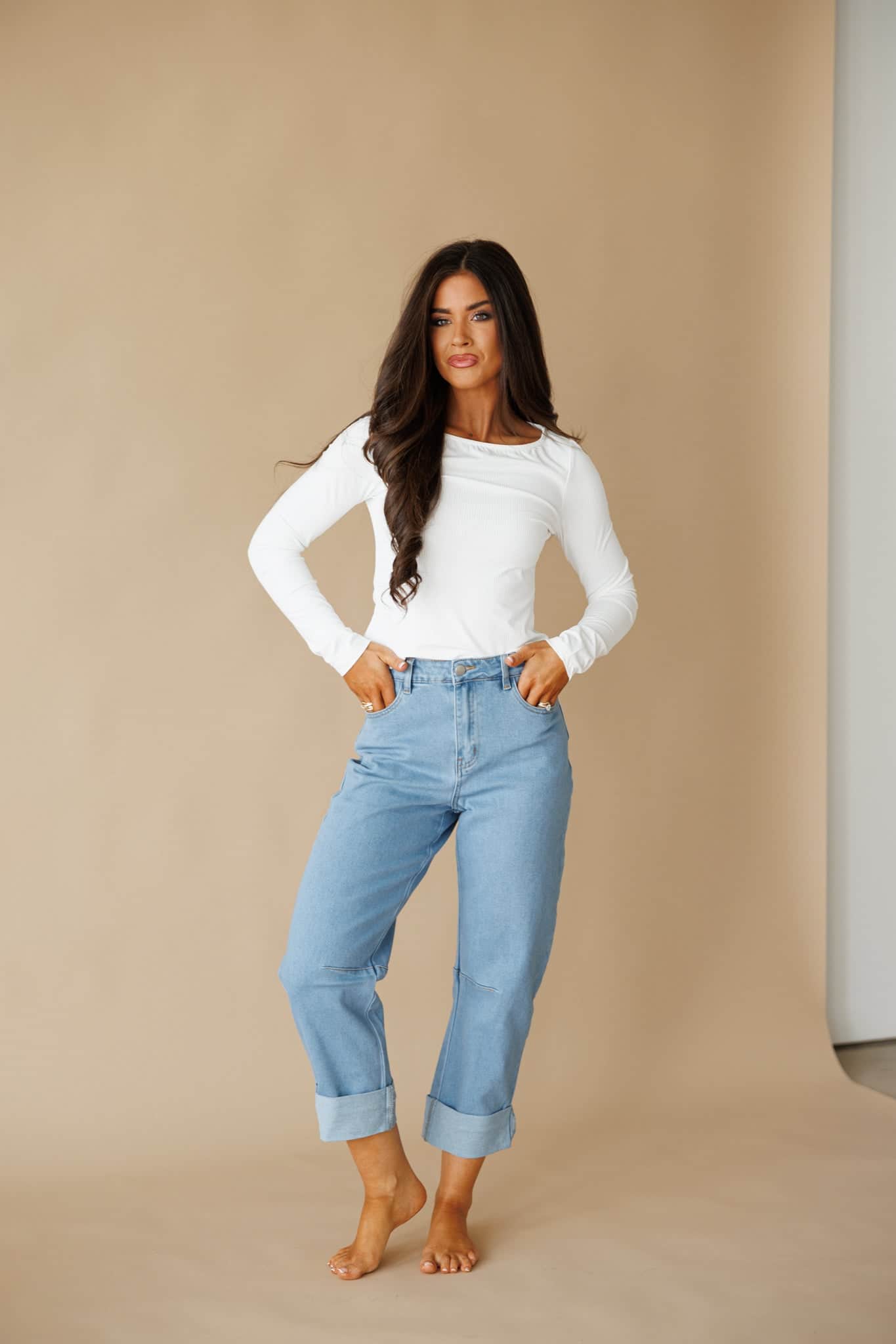 Light Denim Barrel Denim Pants