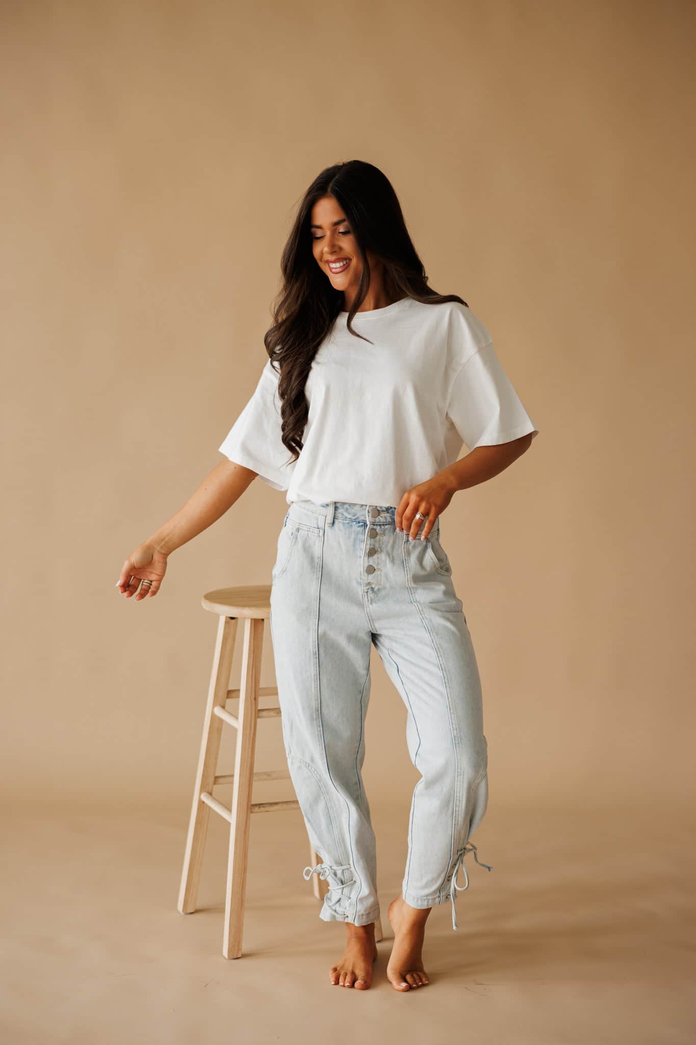 Light Wash Lace Up Denim