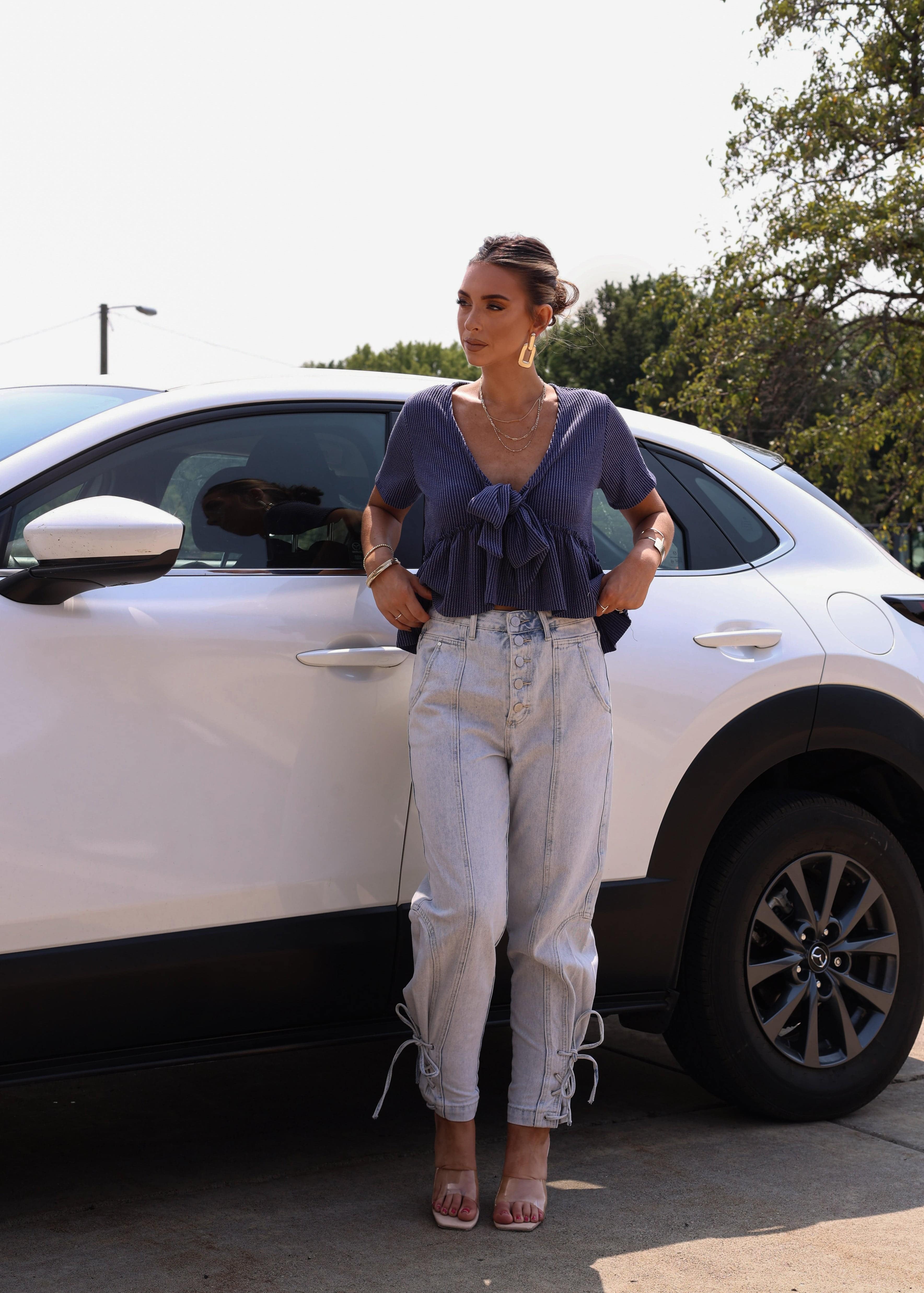 Light Wash Lace Up Denim DL