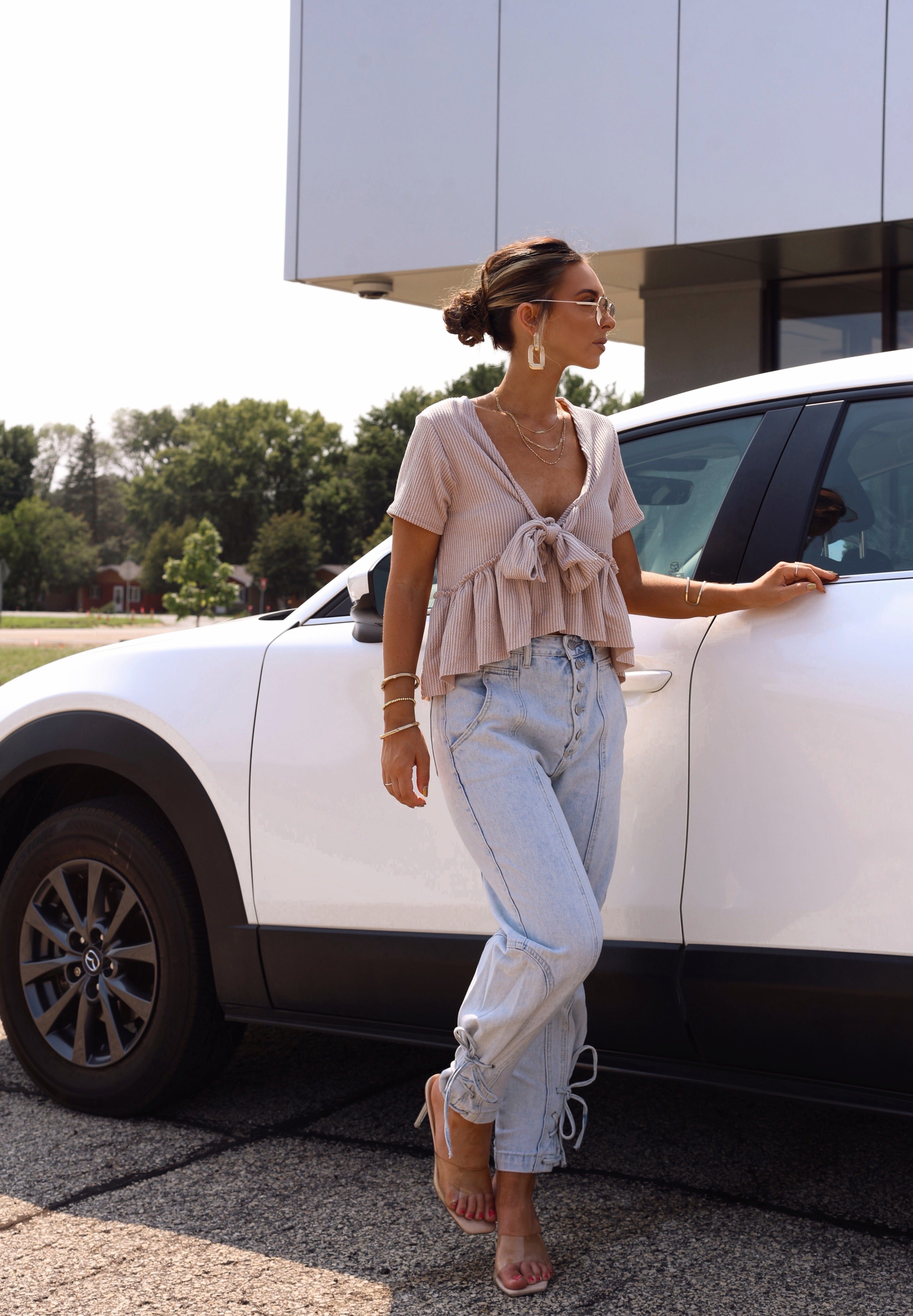 Light Wash Lace Up Denim DL