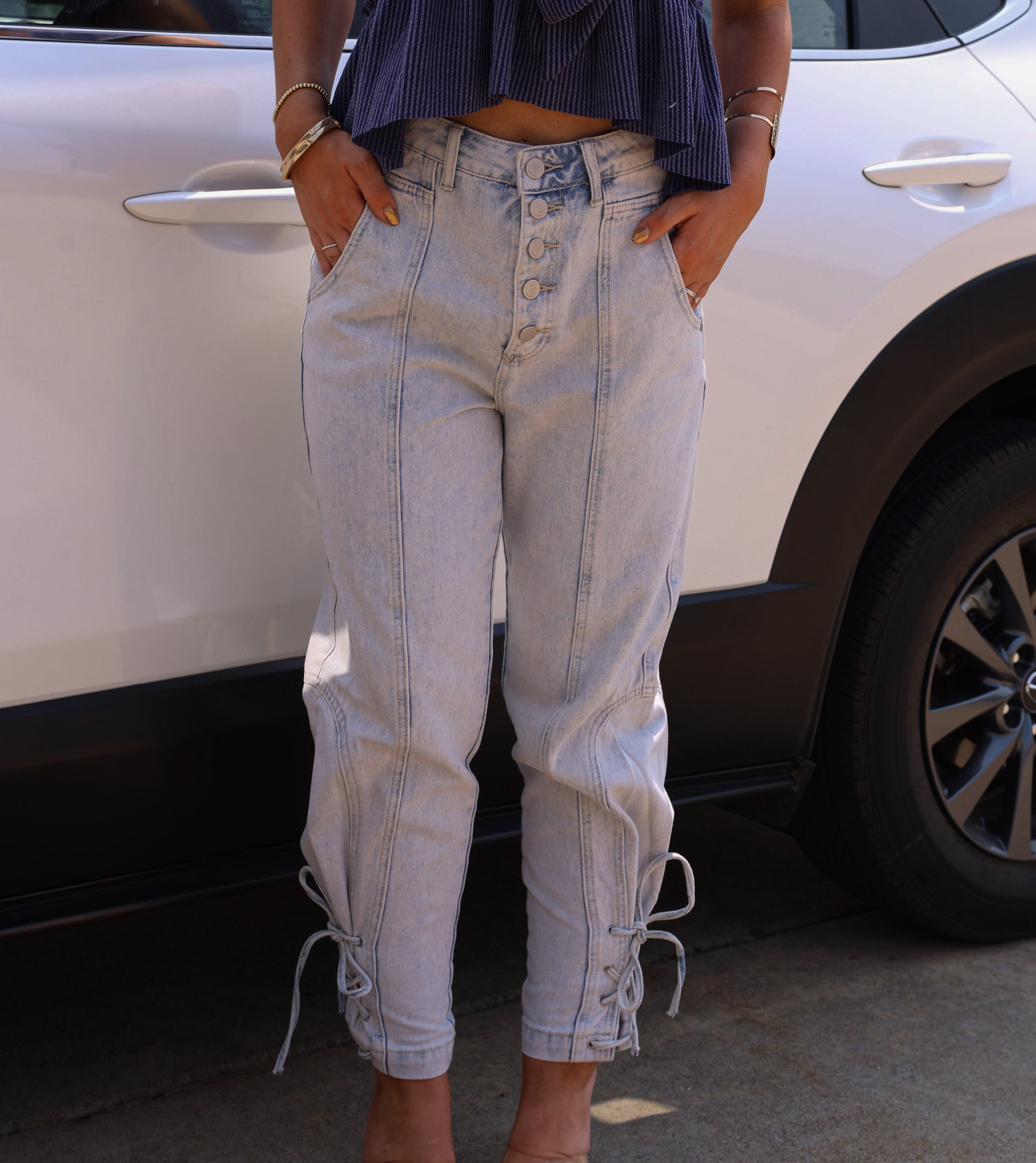 Light Wash Lace Up Denim DL