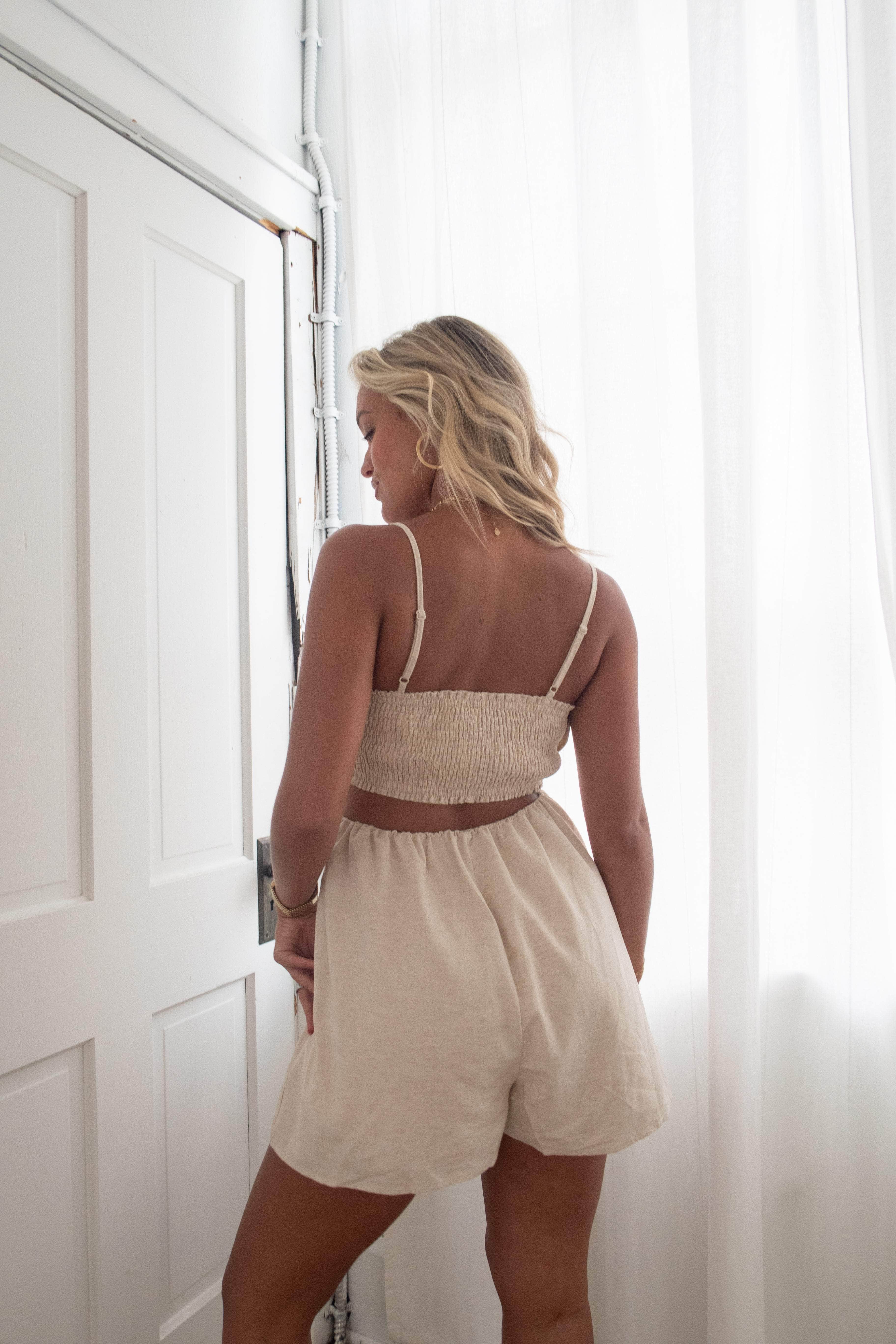 Linen Flower Top Romper