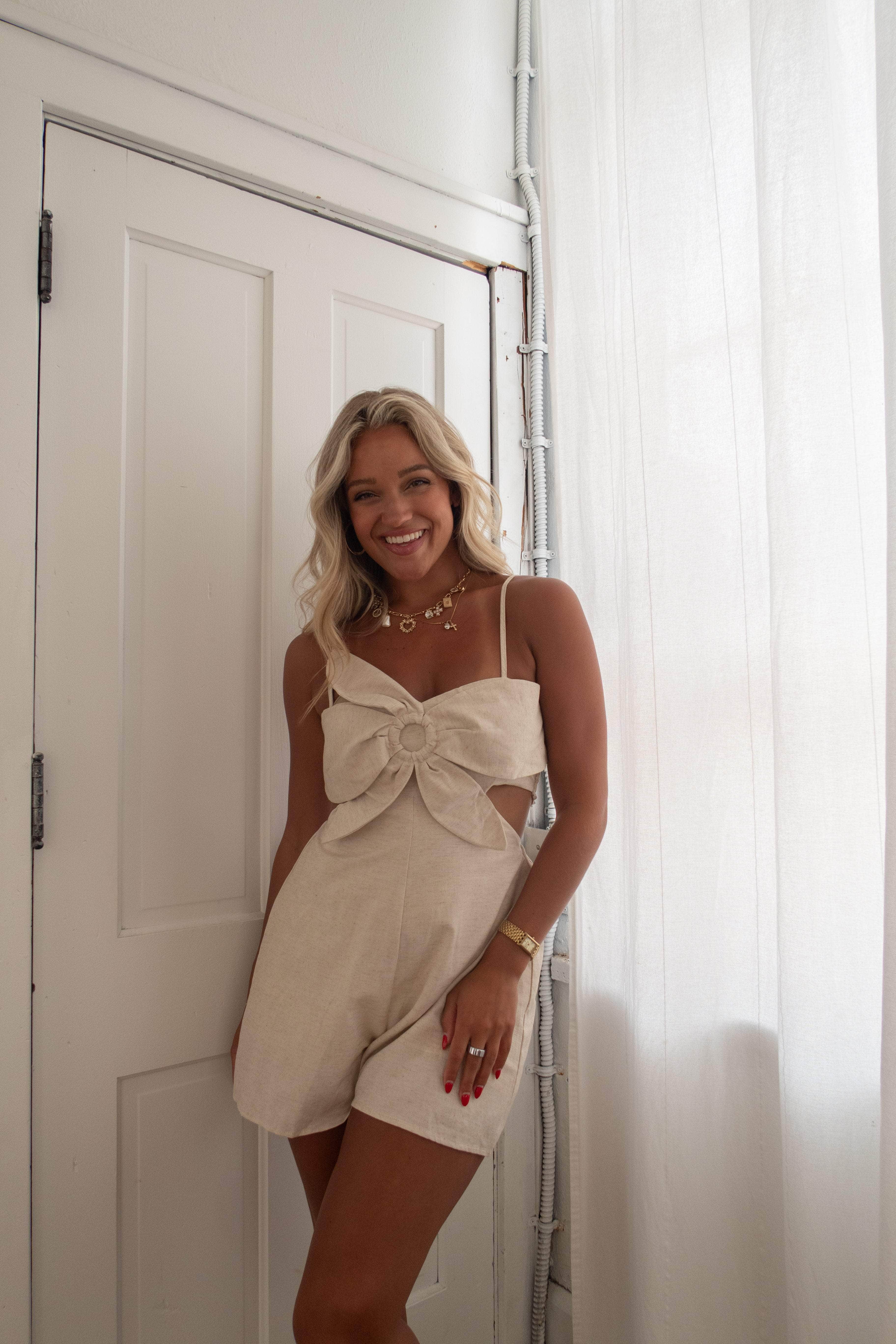 Linen Flower Top Romper