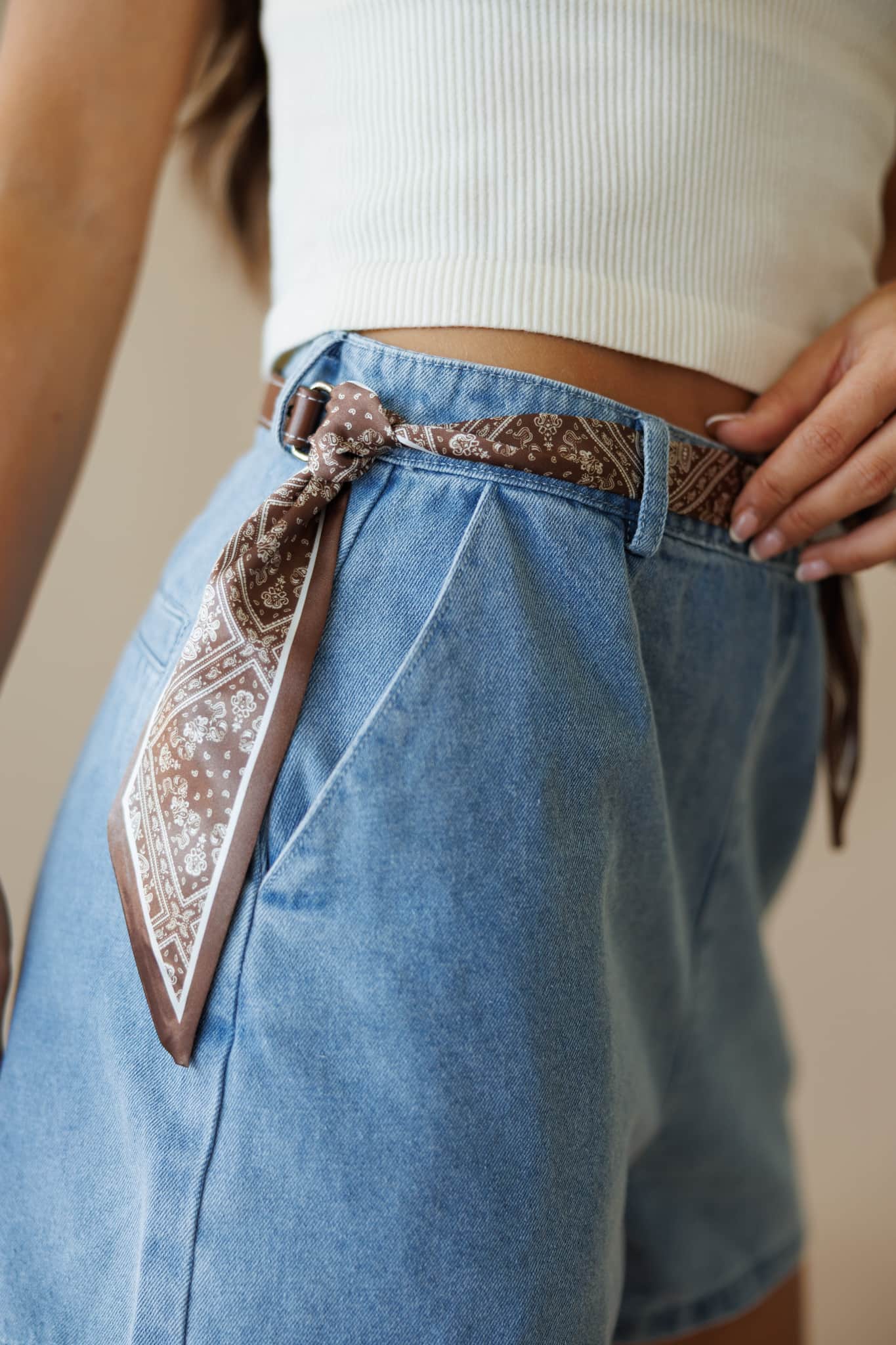Denim Scarf Detail Shorts